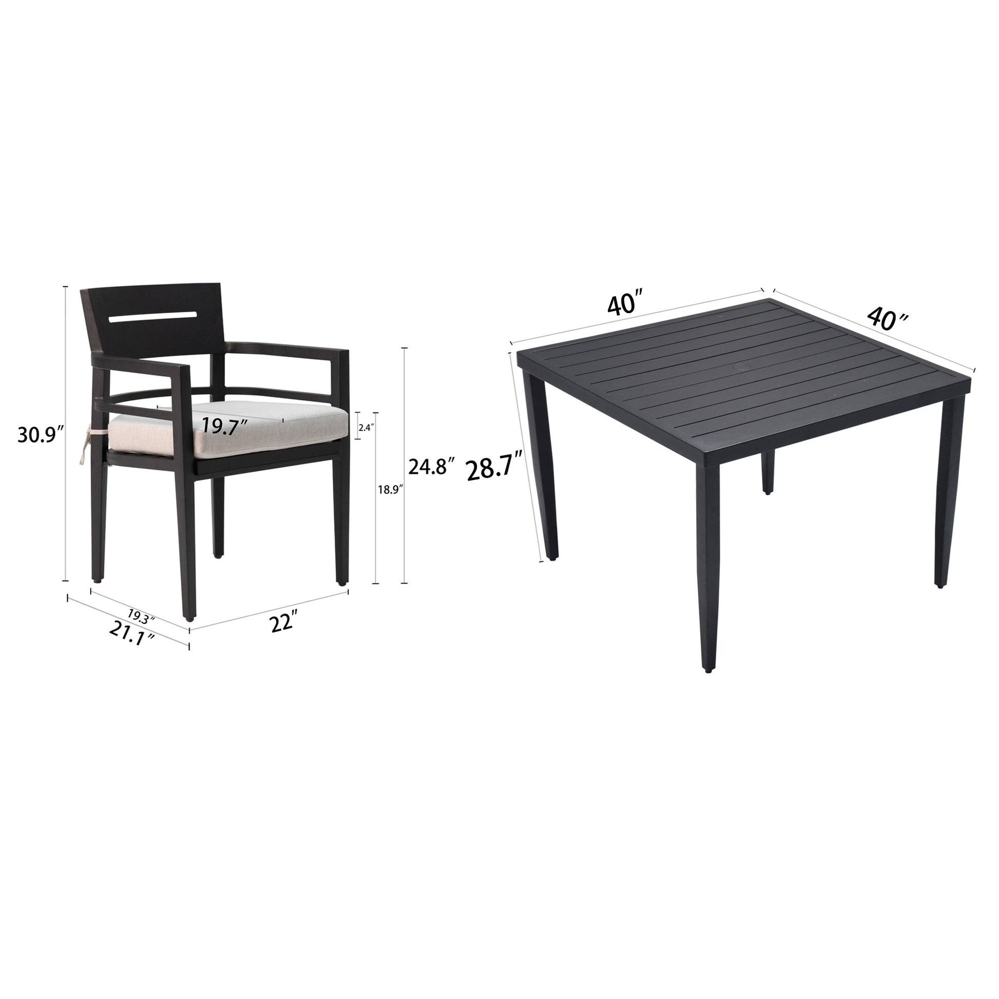 Dark gray aluminum patio chair with light gray cushion modern design
