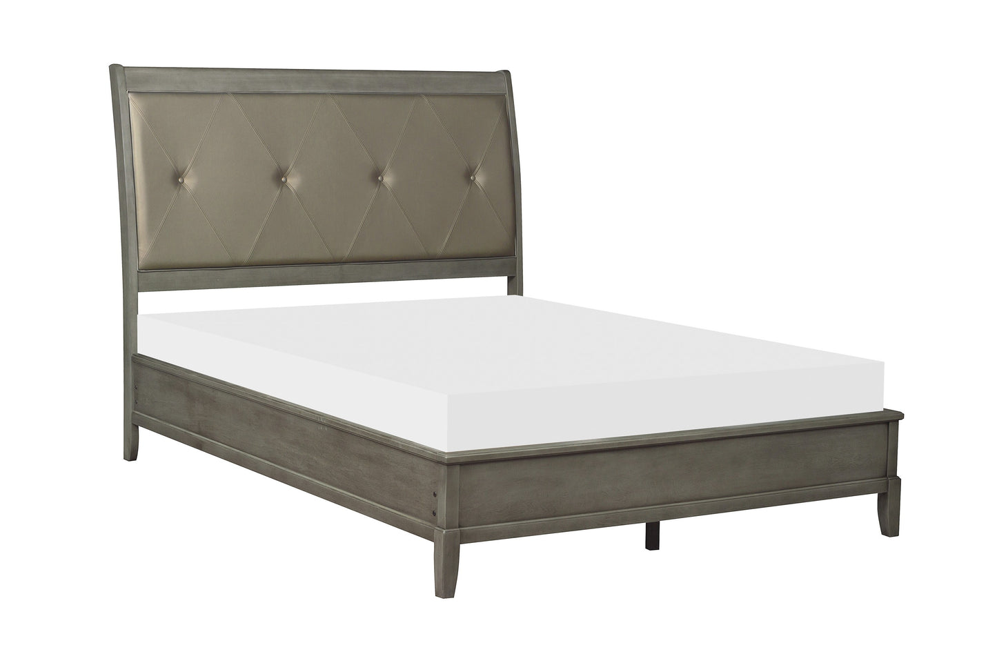 Grey tufted upholstered headboard sleigh bed frame