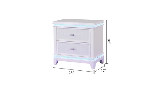 Lilac twodrawer nightstand with crystal knobs and LED lighting trim