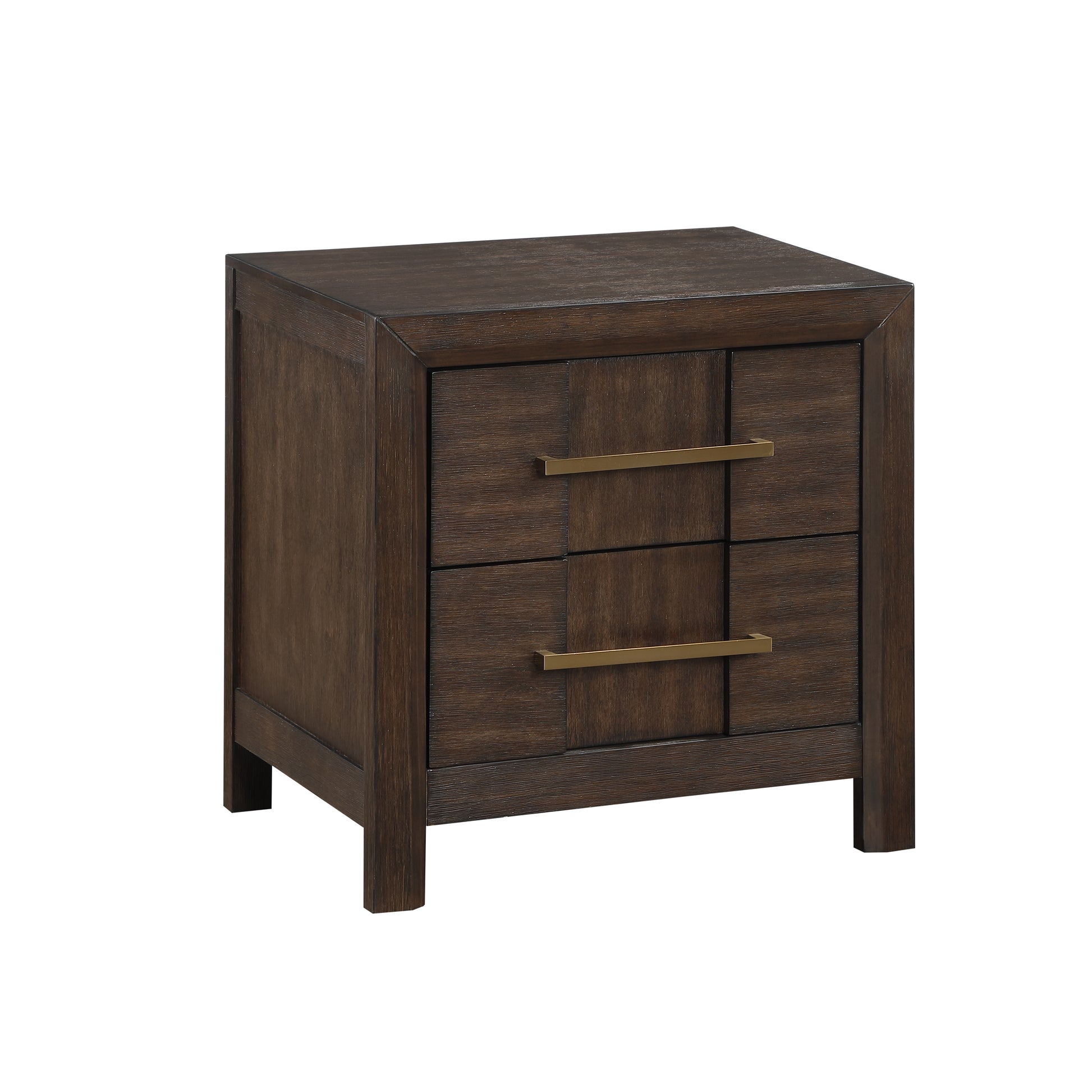 Dark wood nightstand with two drawers and brass hardware modern bedroom furniture