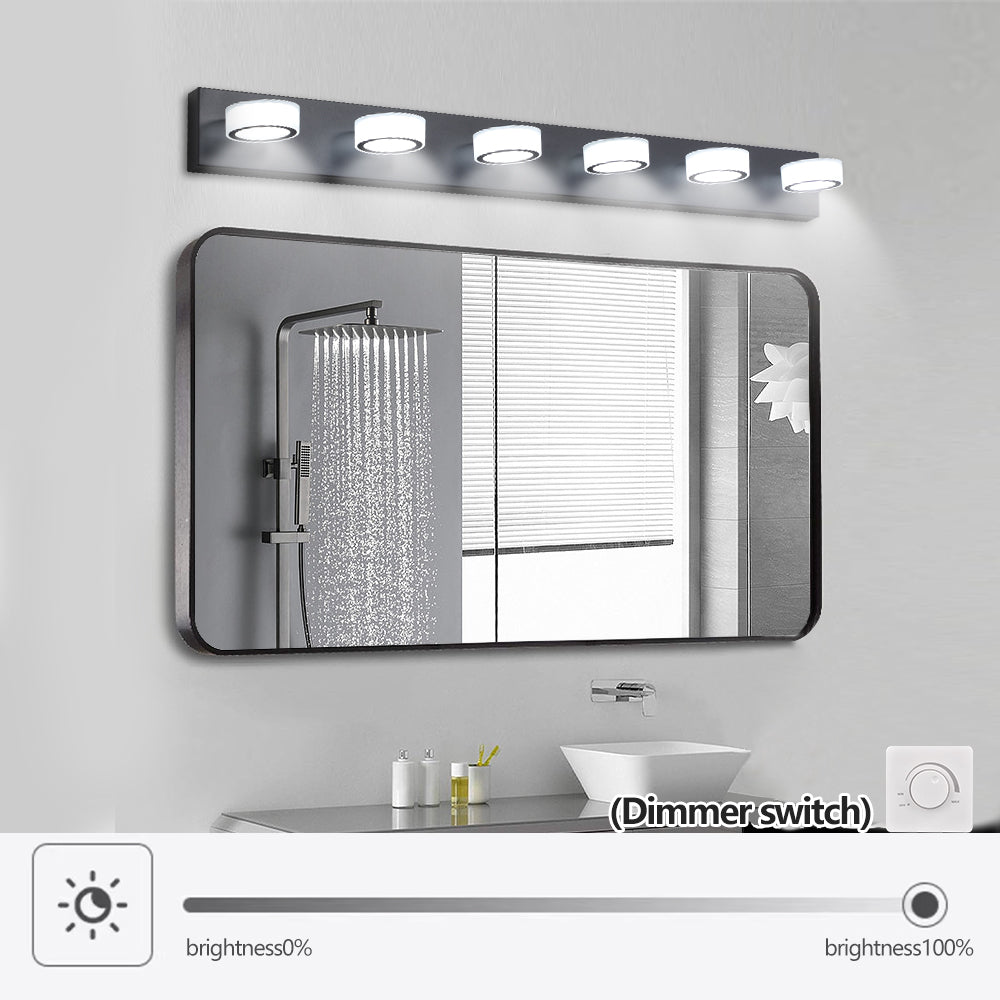 Modern bathroom vanity light fixture with five LED circular lamps