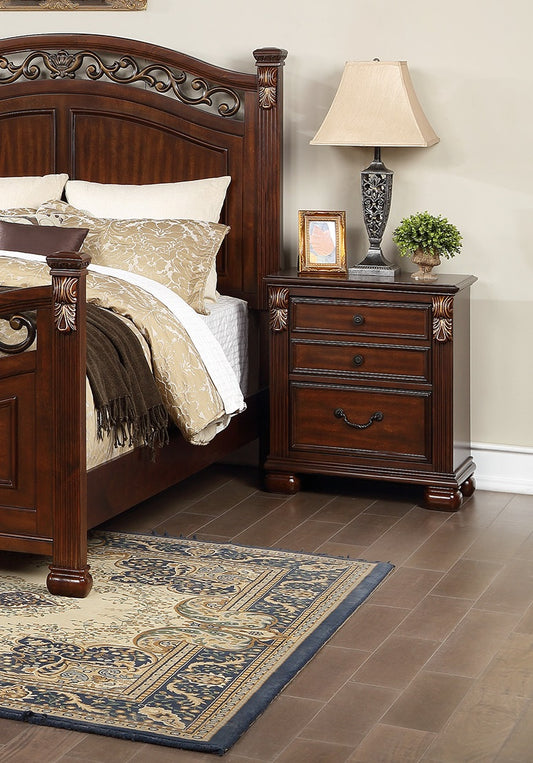 TREATLIFE HOME Wooden Nightstand with 2 Drawers and Cherry Finish for Bedroom, Traditional Style Bedside Table