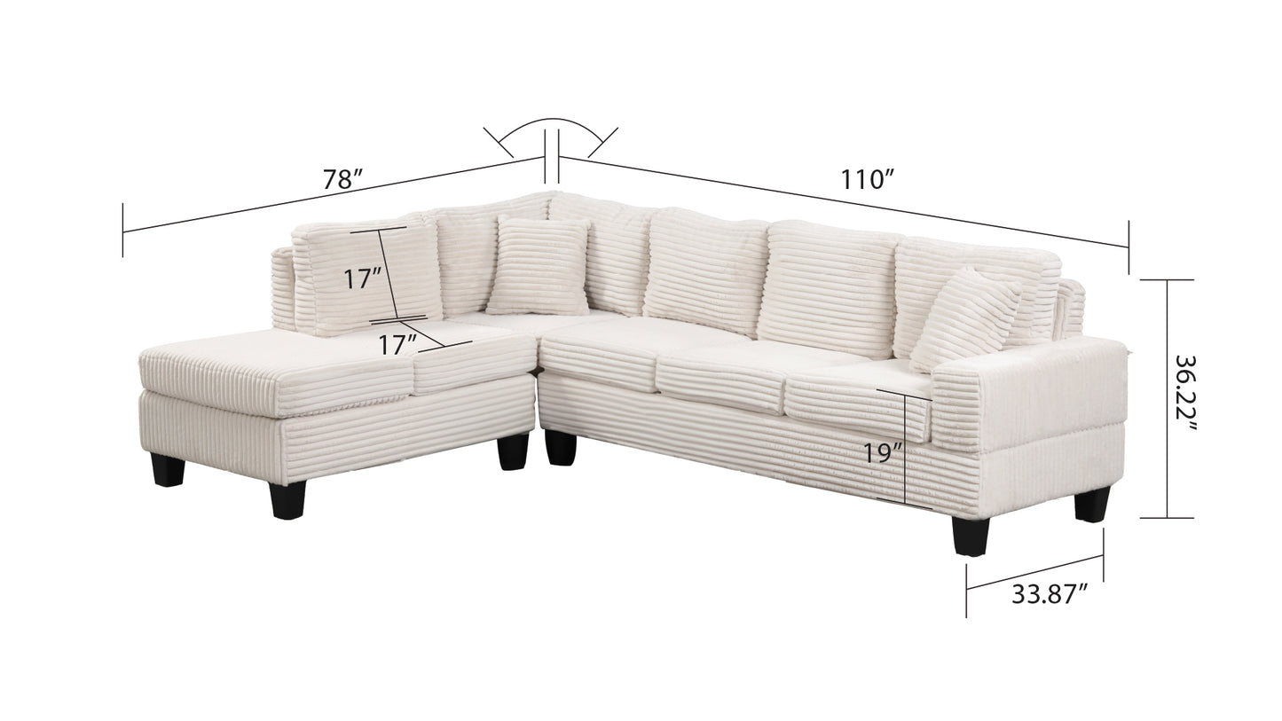 Cream corduroy sectional sofa with plush cushions perfect for modern living rooms