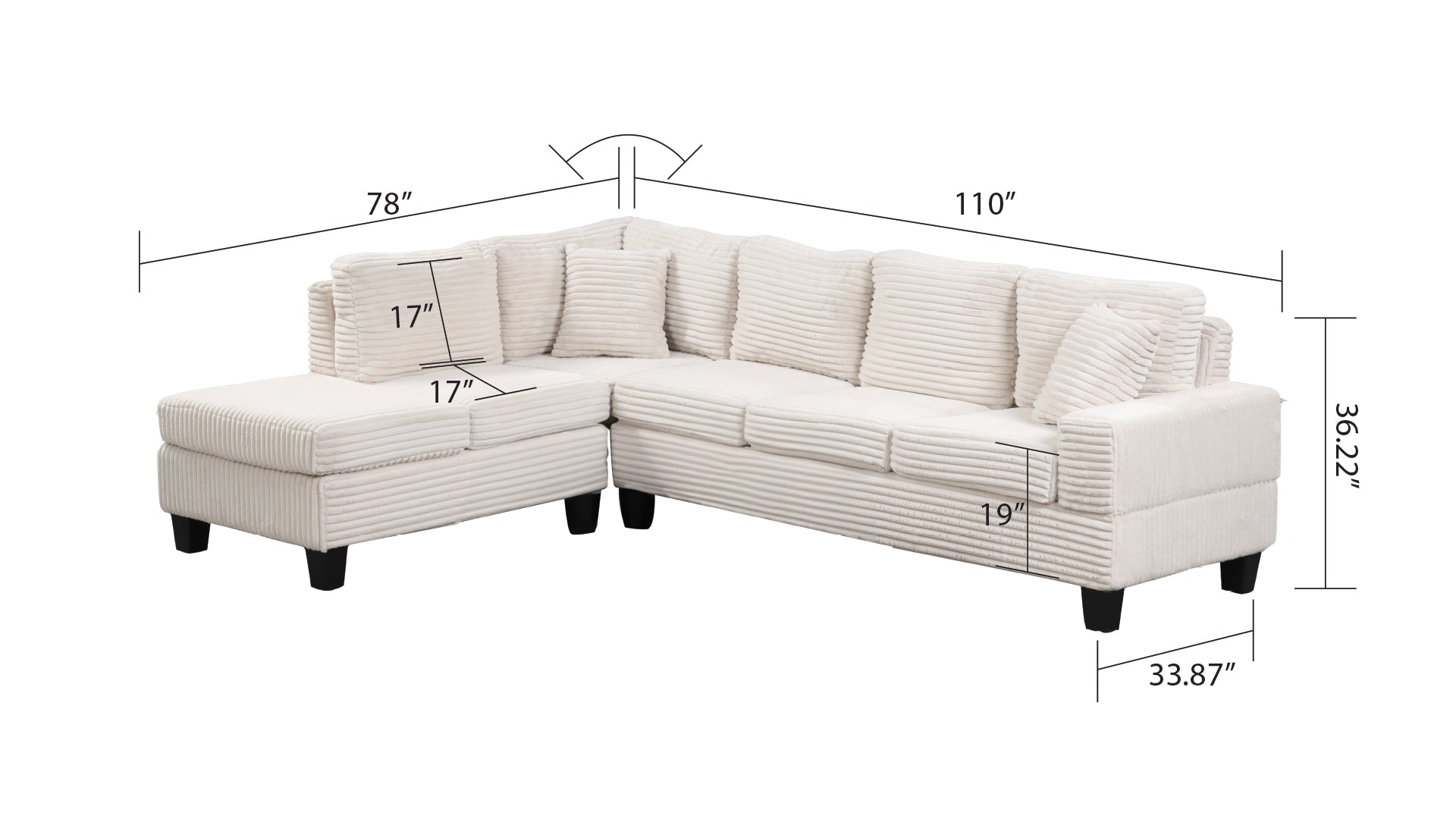 Cream corduroy sectional sofa with plush cushions perfect for modern living rooms