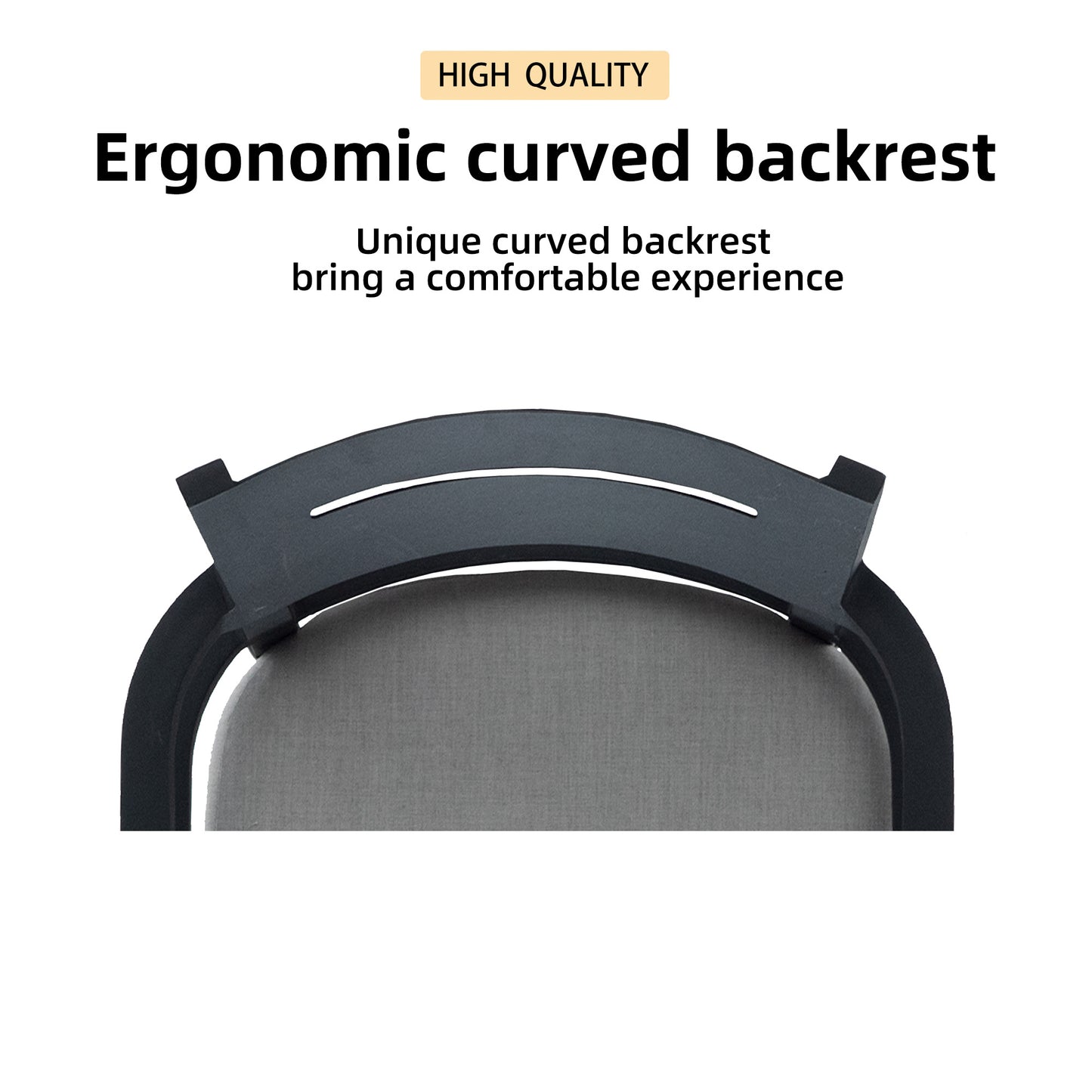 Black ergonomic curved backrest chair with gray fabric seat