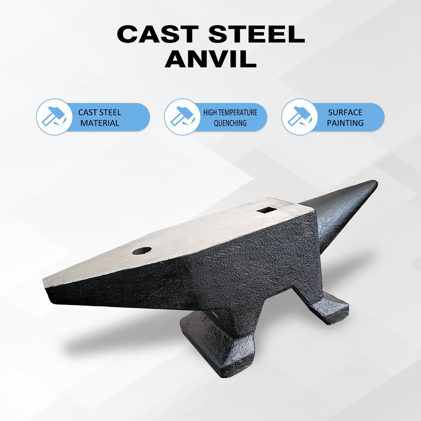 Black cast steel anvil with silver work surface ideal for blacksmithing and metalworking