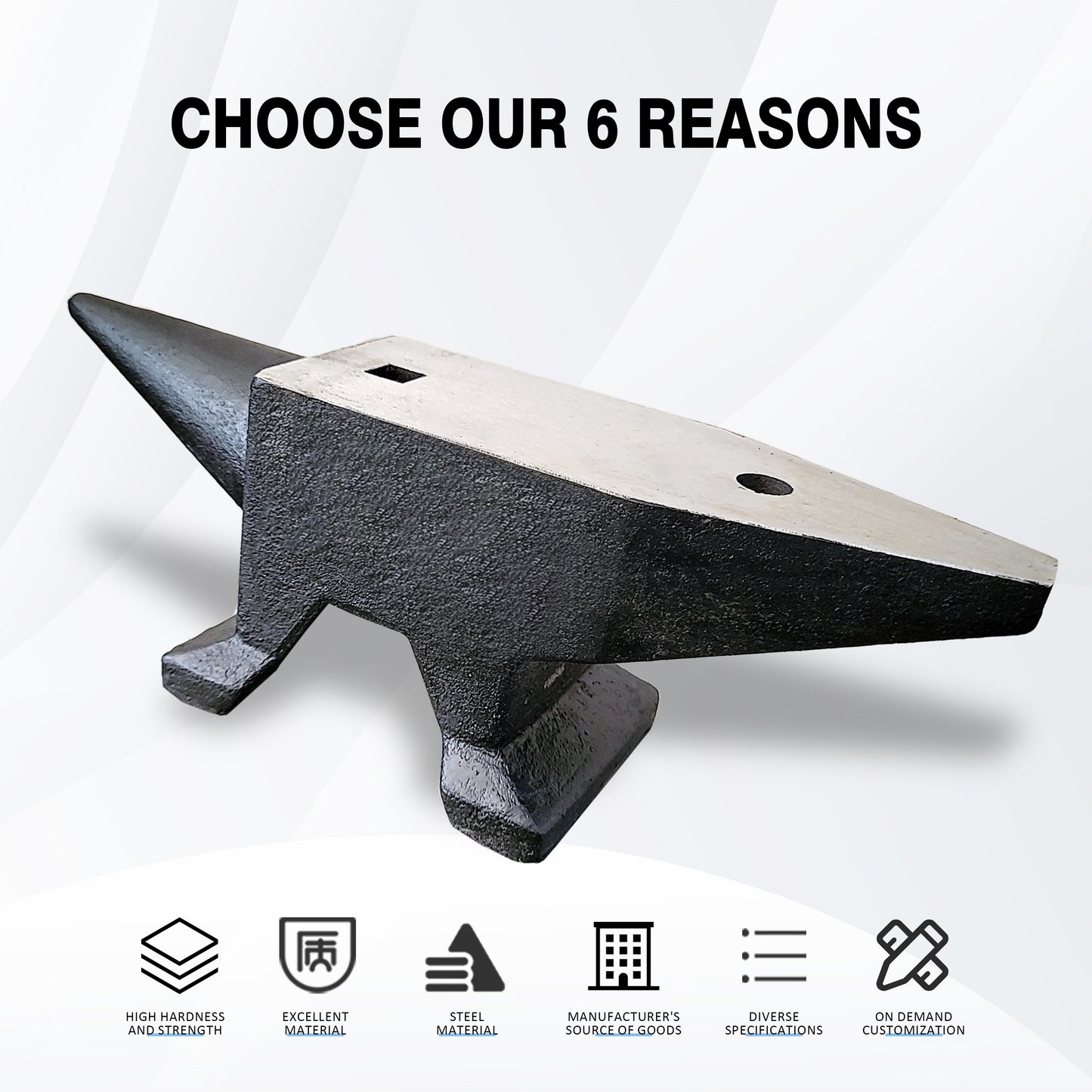 Heavy duty black cast iron anvil with a polished steel face perfect for blacksmithing