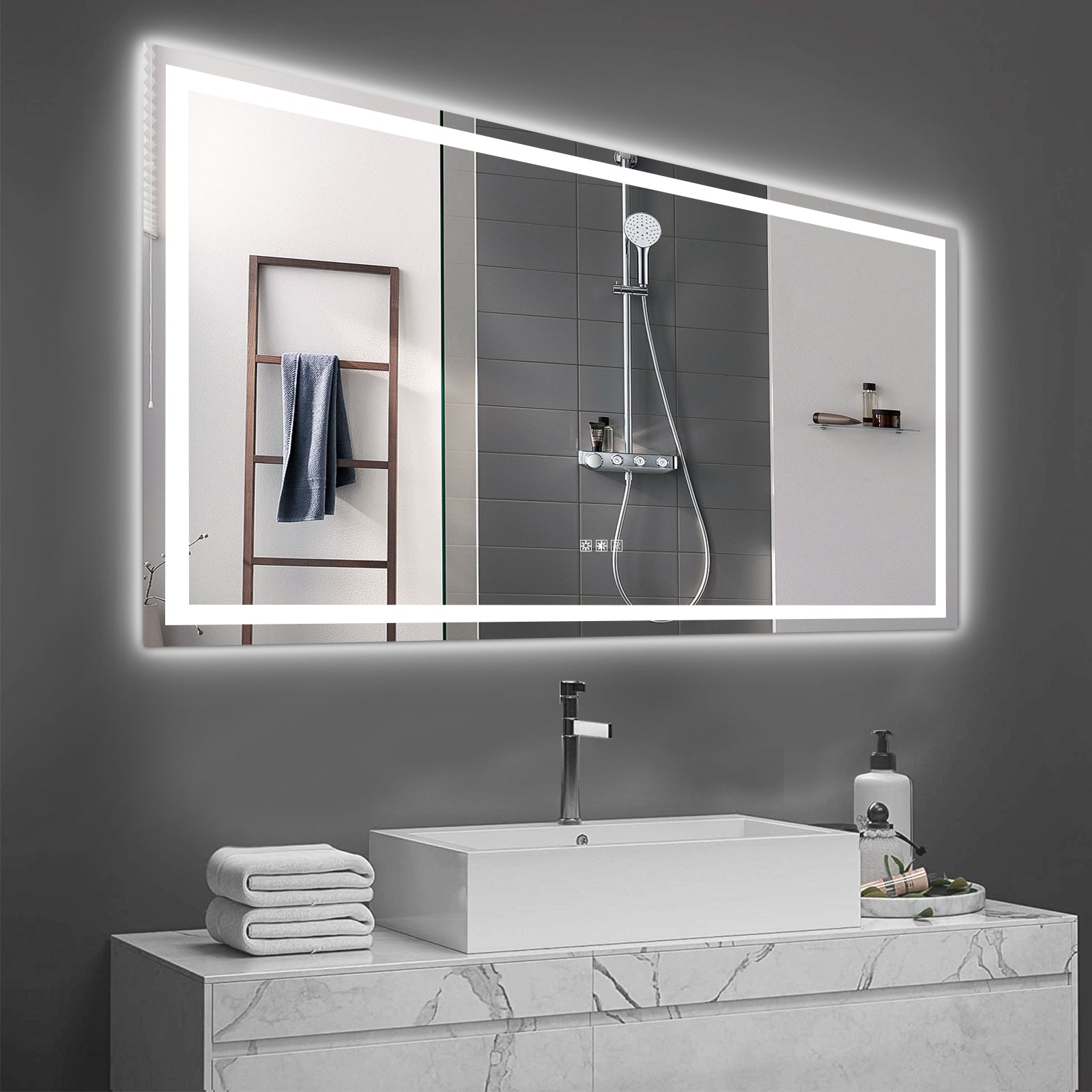 Modern rectangle LED bathroom mirror with integrated lighting x inches