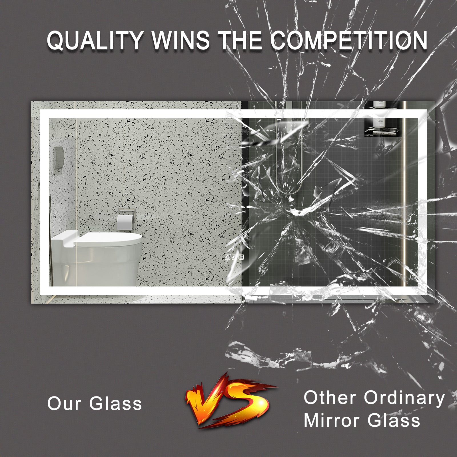 Our highquality mirror glass remains intact next to a shattered competitor product