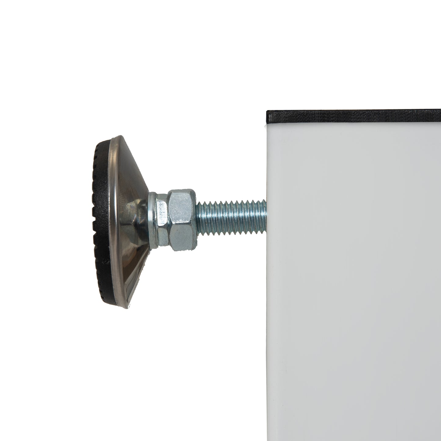 Adjustable furniture leveling foot with metal threaded bolt and steel base