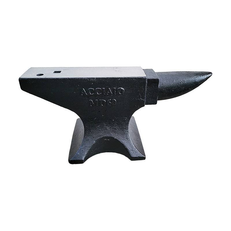 Heavyduty black steel anvil with a square hardy hole and a raised heel for blacksmithing