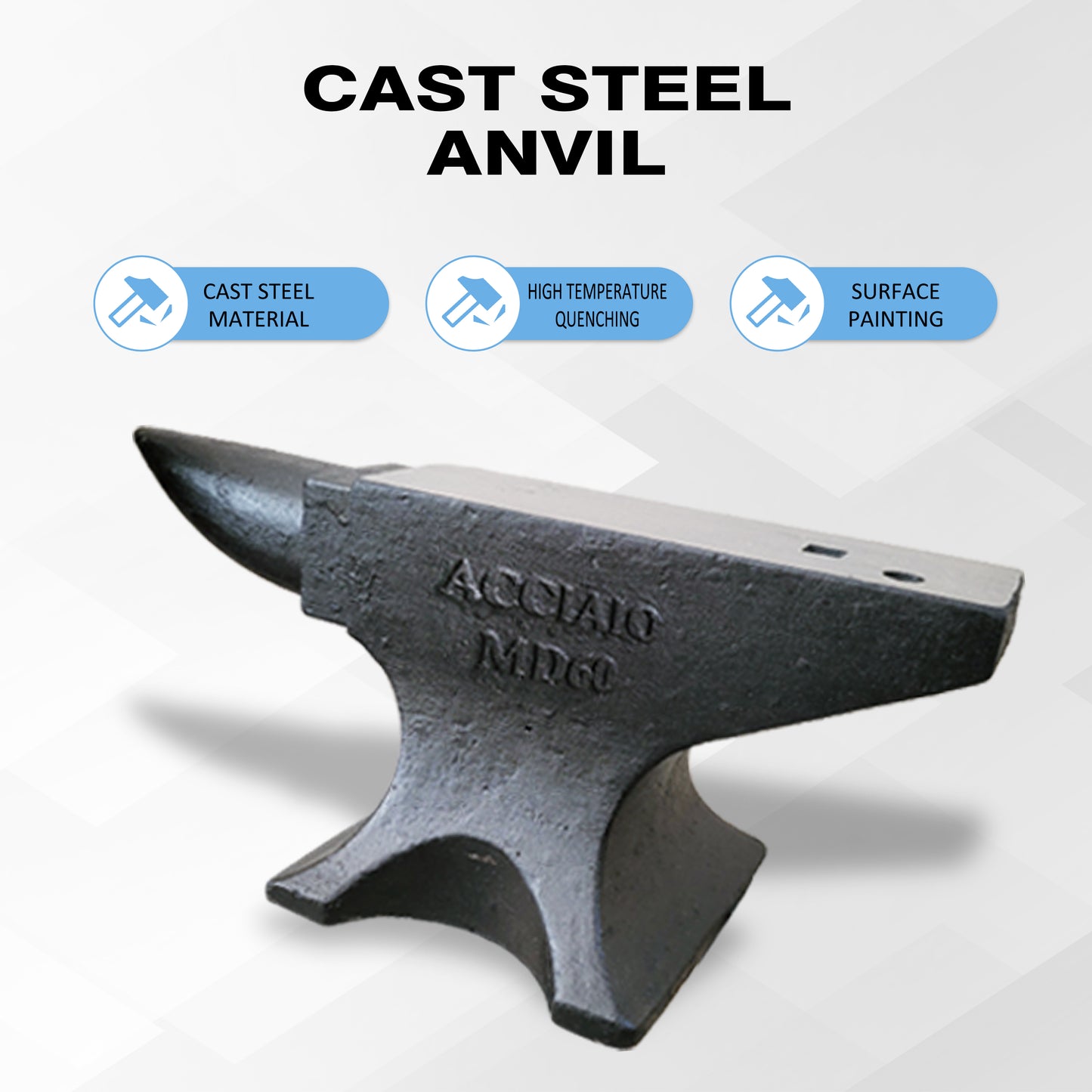 Heavyduty black cast steel anvil with a hardened face for blacksmithing