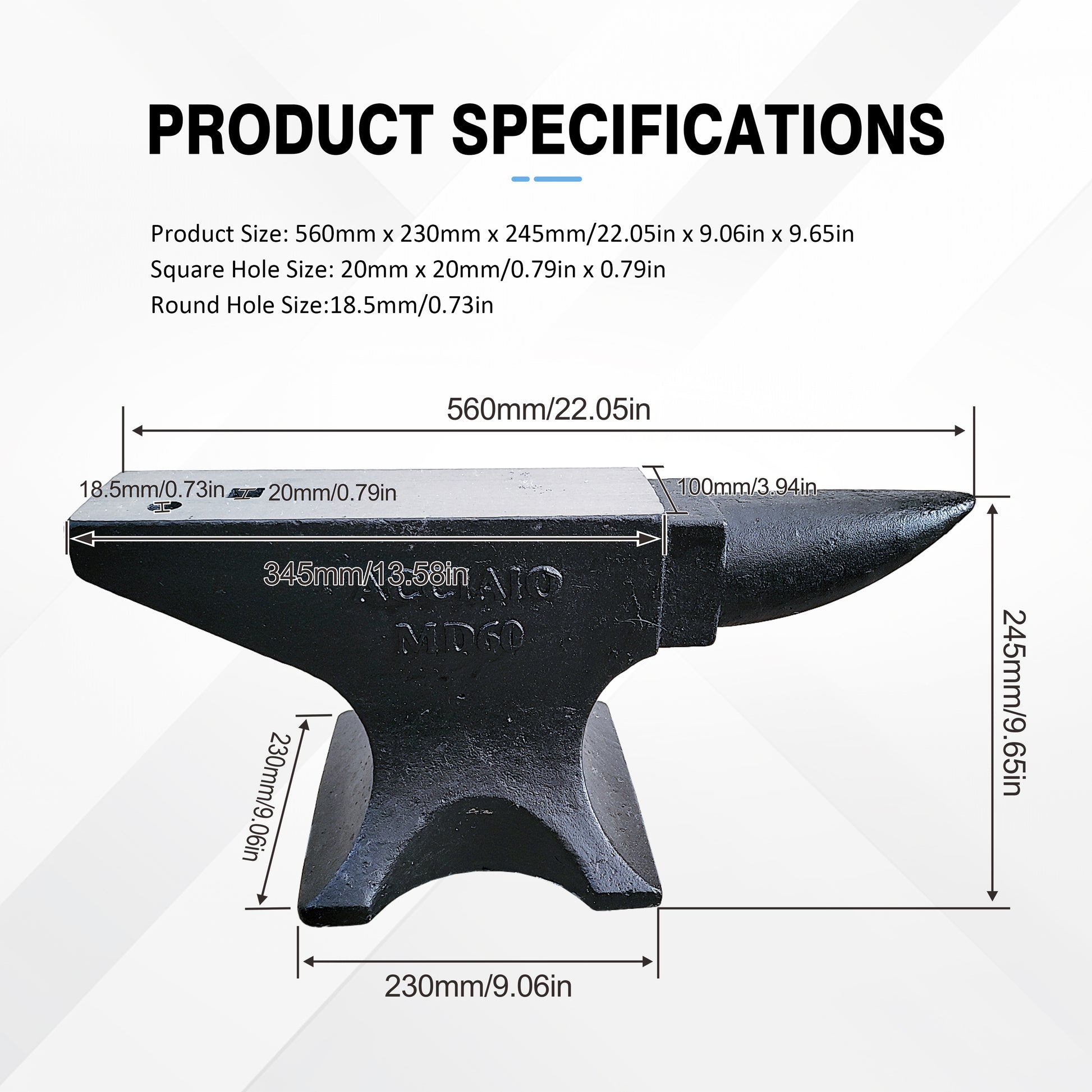 Black cast iron anvil  inch workbench tool for metalworking with hardy hole