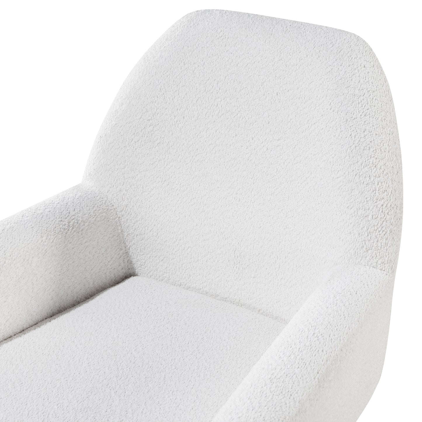 Plush white boucle armchair with rounded arms and seat perfect for cozy living spaces