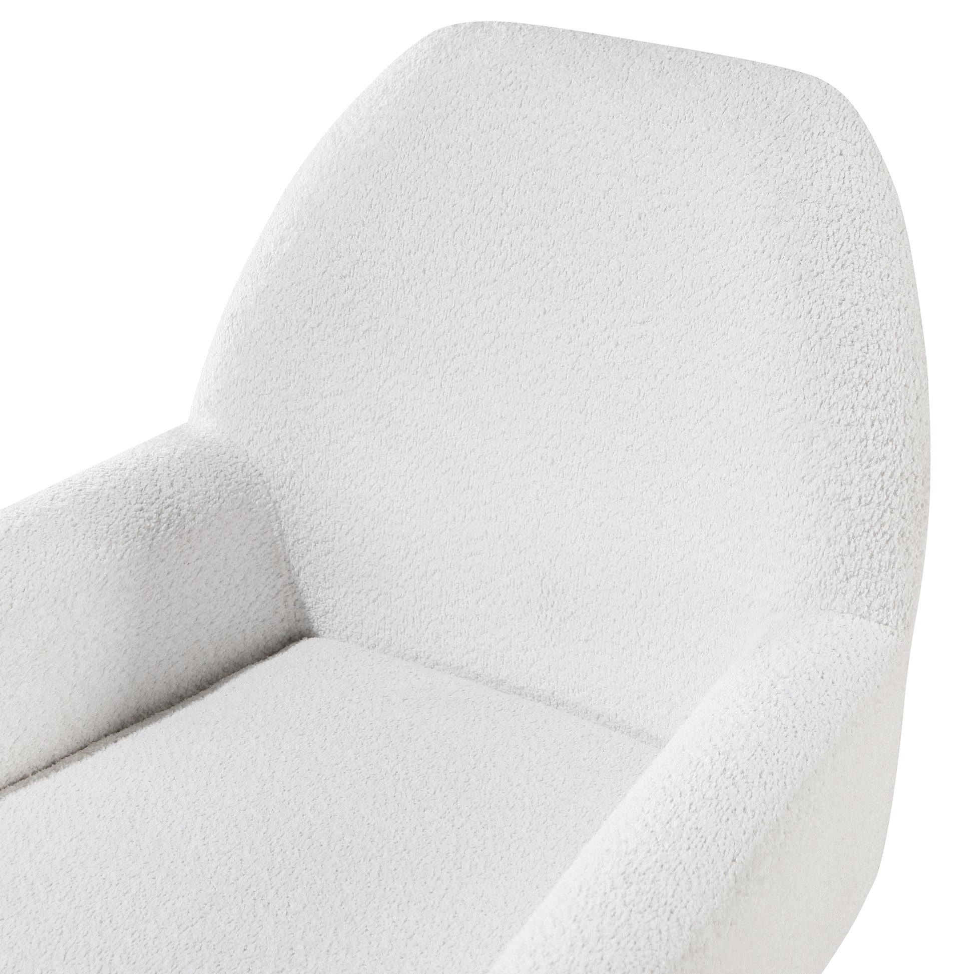 Plush white boucle armchair with rounded arms and seat perfect for cozy living spaces