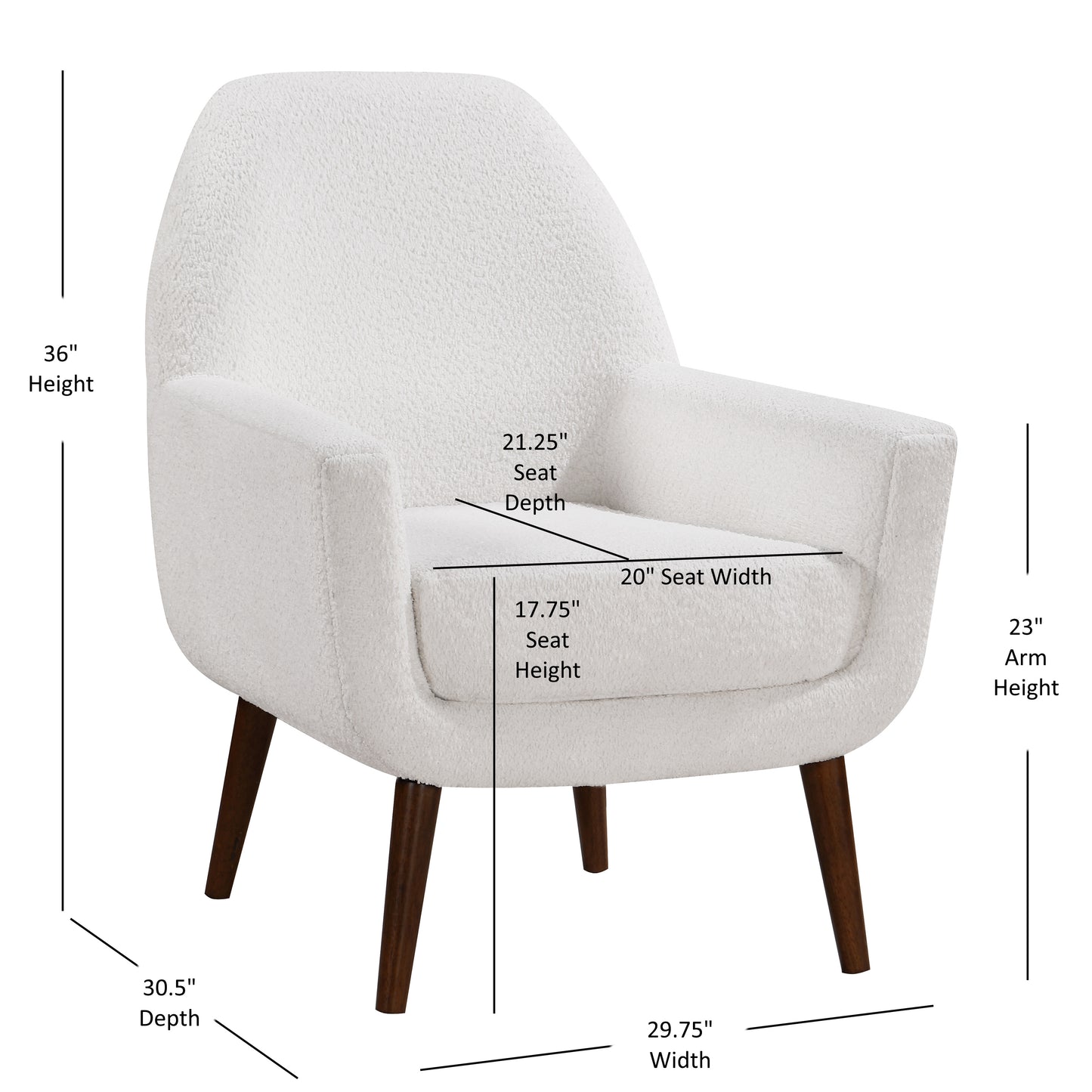 Cream sherpa accent chair with dark wood tapered legs perfect for modern living rooms