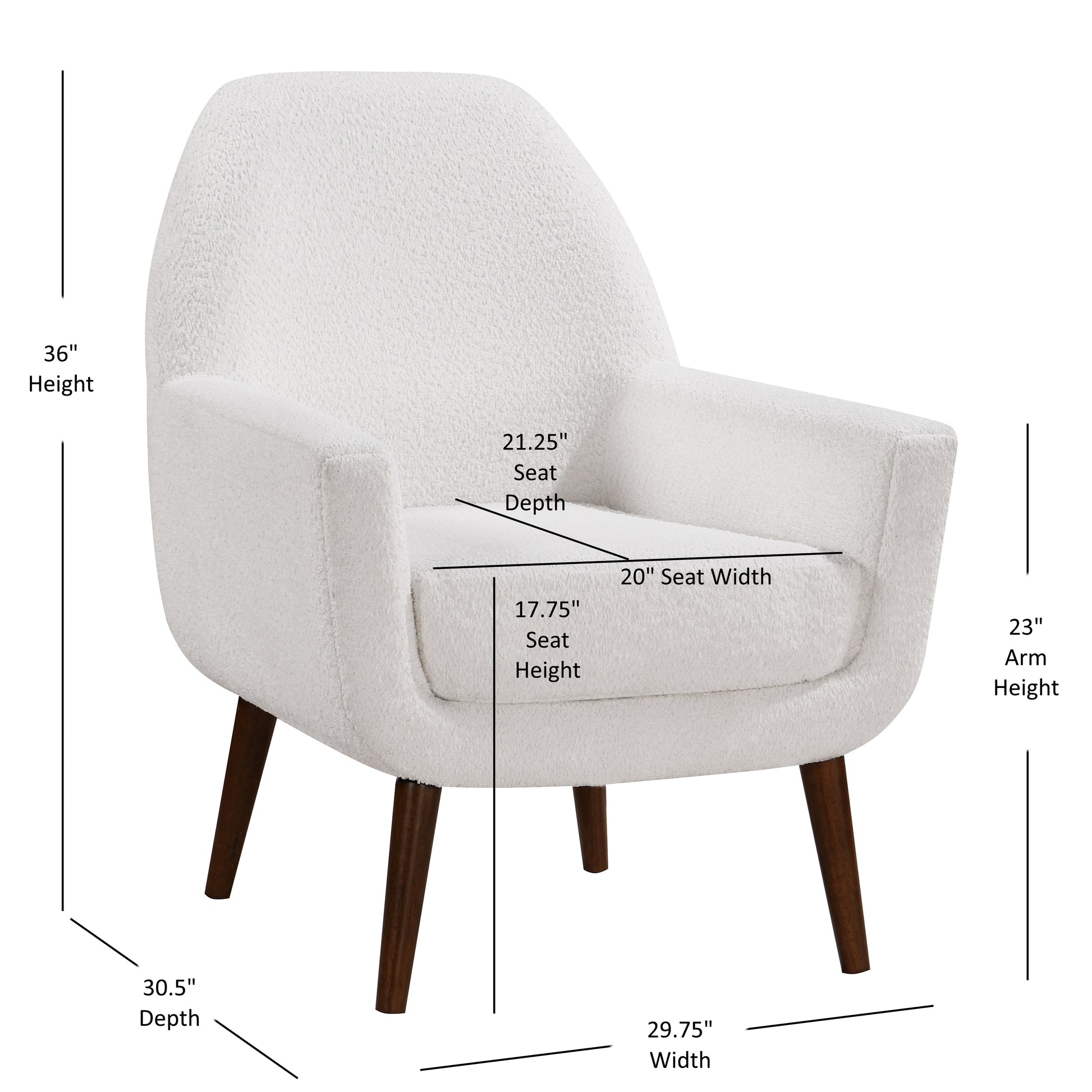 Cream sherpa accent chair with dark wood tapered legs perfect for modern living rooms