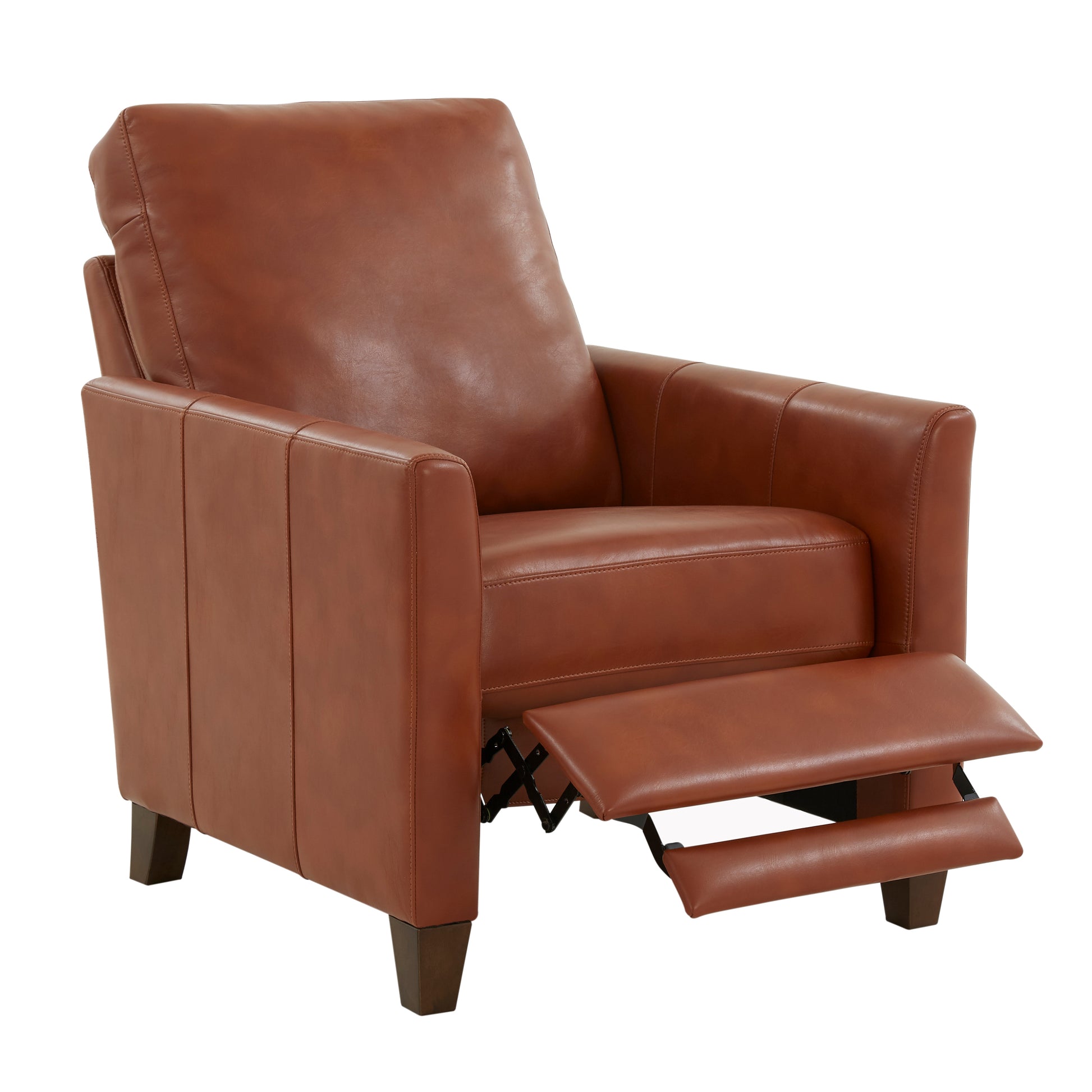 Luxurious brown leather recliner with extended footrest for ultimate comfort