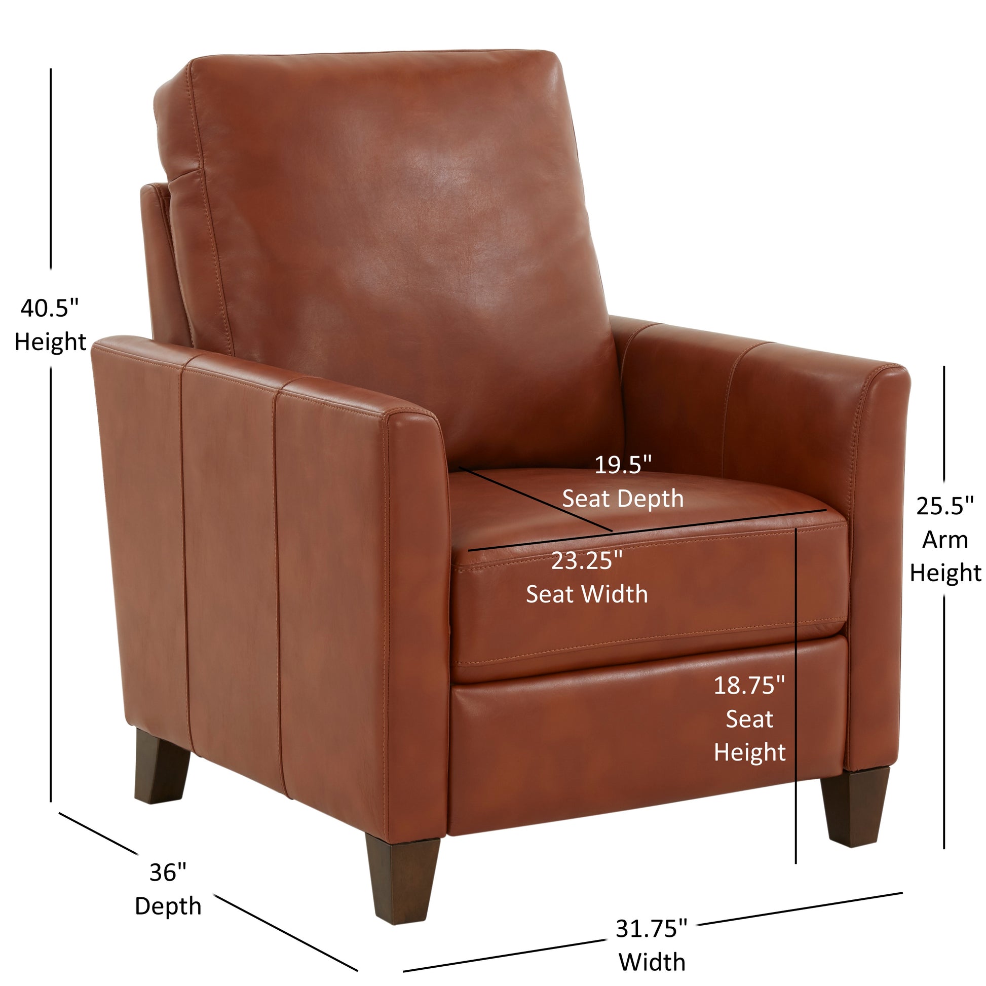 Classic brown leather armchair with button tufting and polished wood legs
