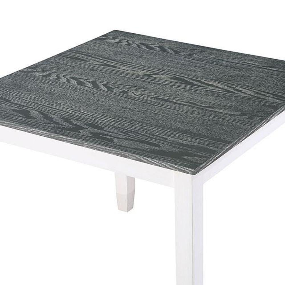 Modern square dining table with dark wood grain tabletop and white base