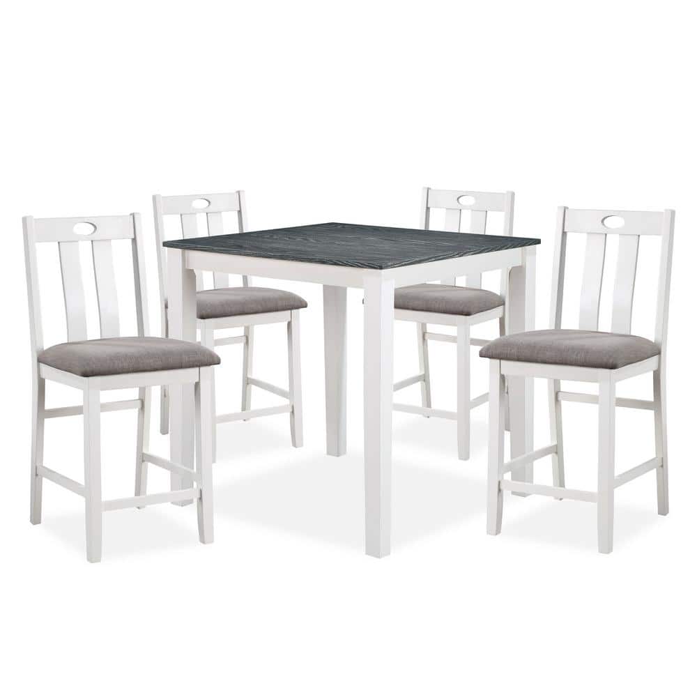White and grey bar height dining set with square table and four chairs