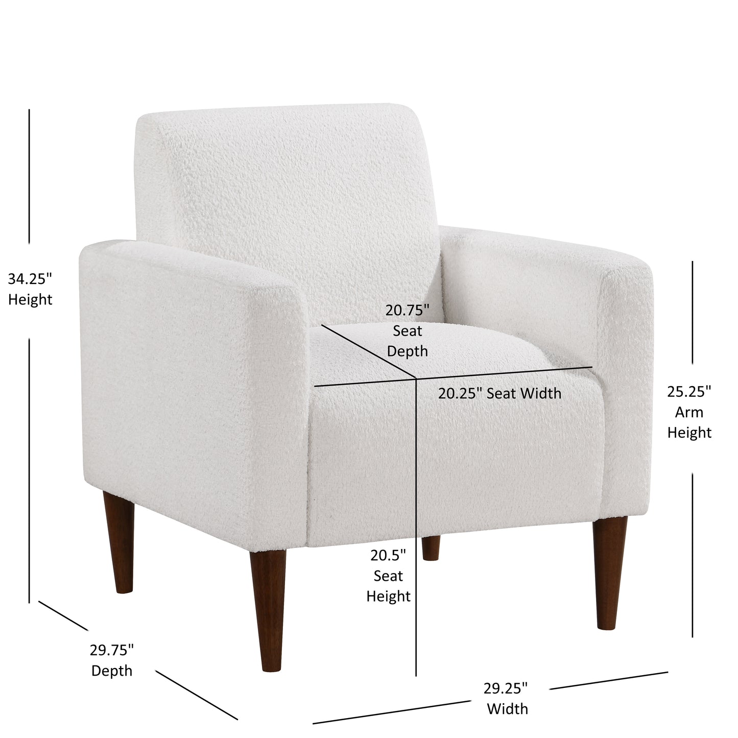 Cozy white boucle armchair with dark wood legs perfect for modern living spaces