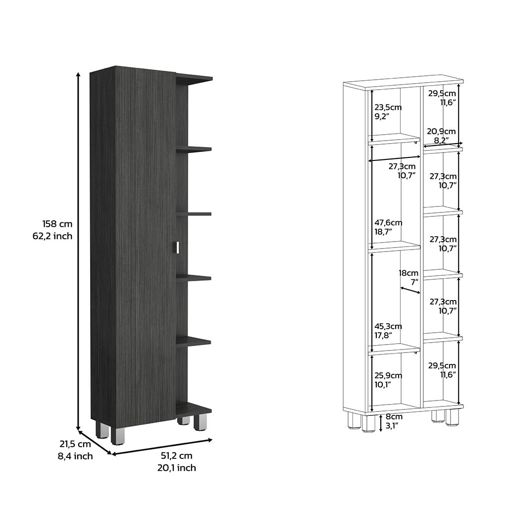Tall dark wood bookshelf with multiple open shelves cm height