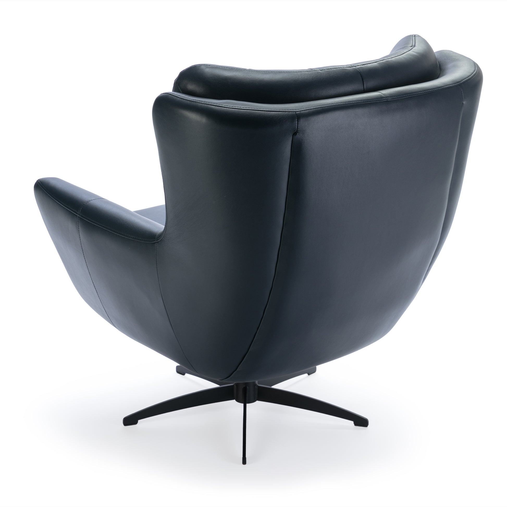 Dark gray leather swivel accent chair with supportive lumbar and headrest