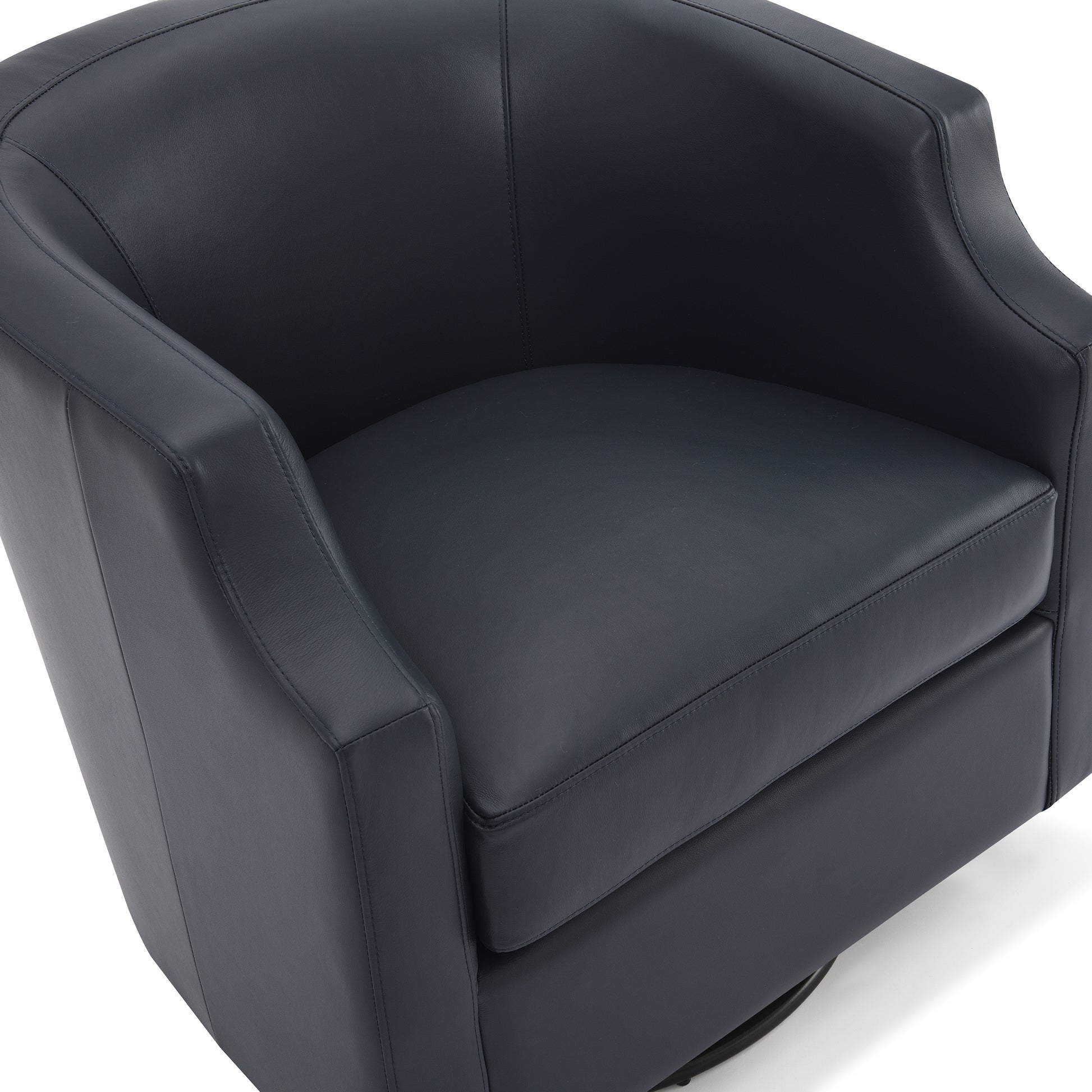 Modern dark gray leather swivel chair with plush cushioning for comfortable seating