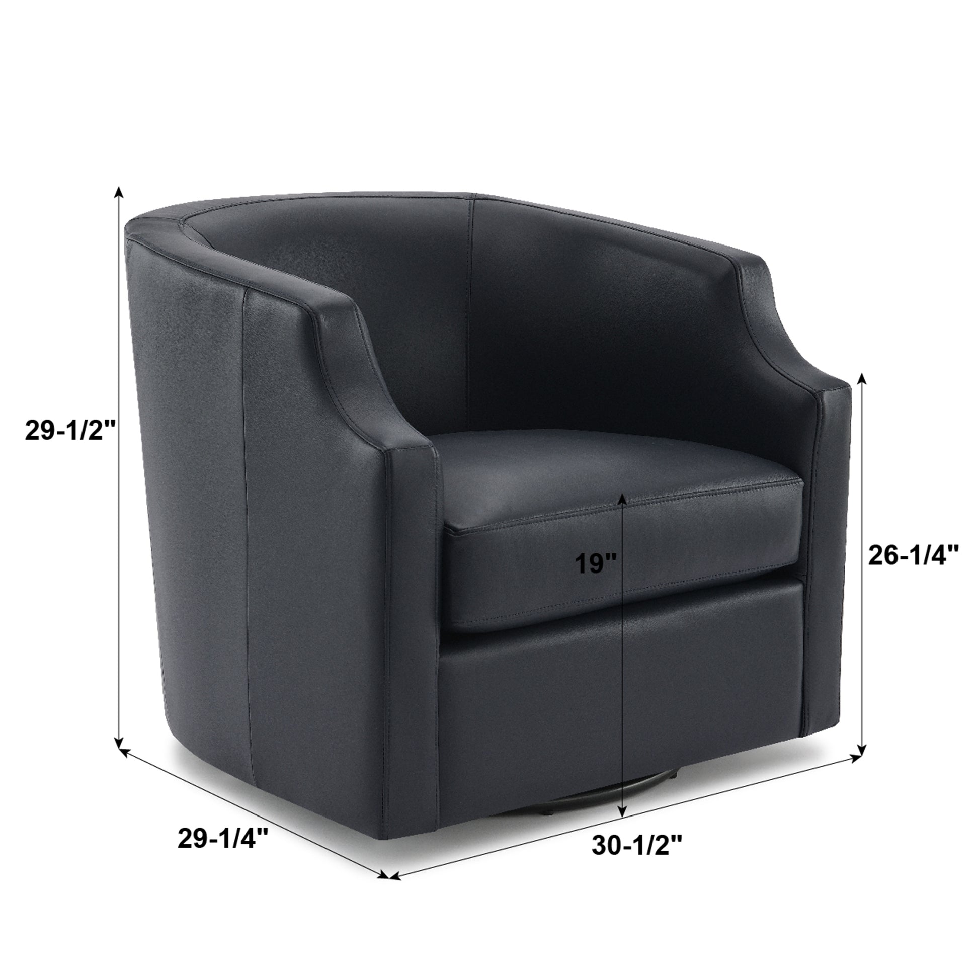 Black swivel accent chair with plush cushioning and clean lines for modern living rooms