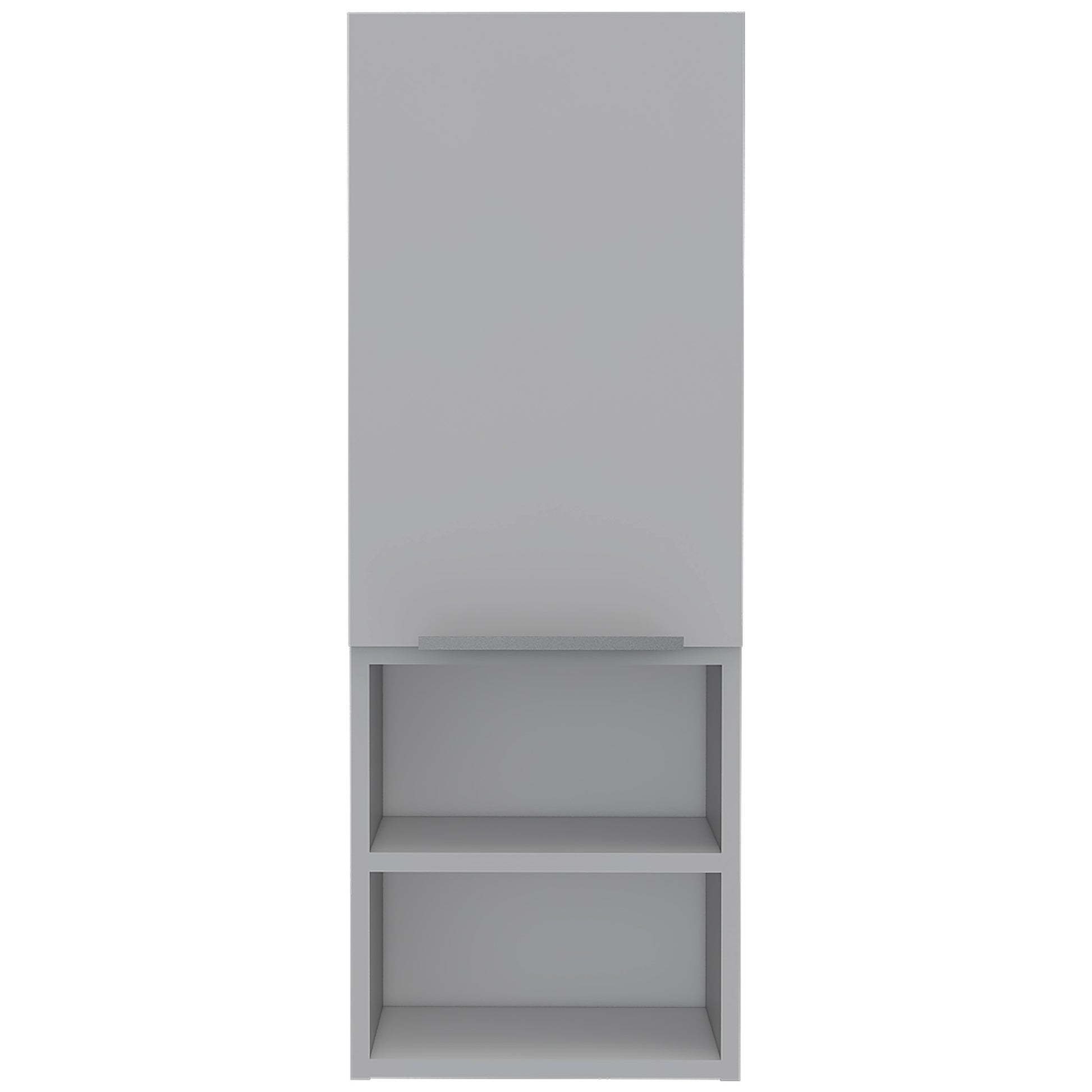 Modern grey wall cabinet with two open shelves below Ideal for small spaces