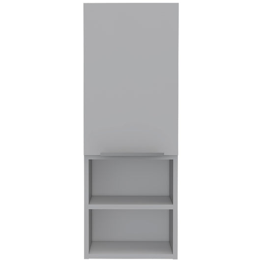 Modern grey wall cabinet with two open shelves below Ideal for small spaces