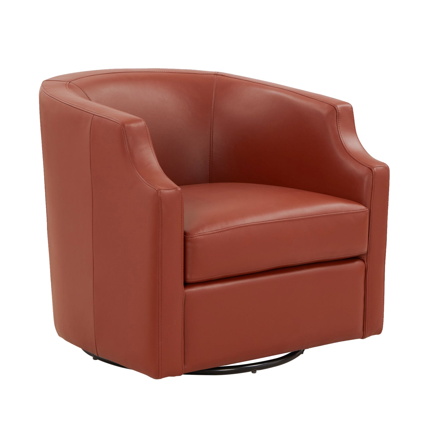 Red leather accent chair with a swivel base perfect for modern living rooms