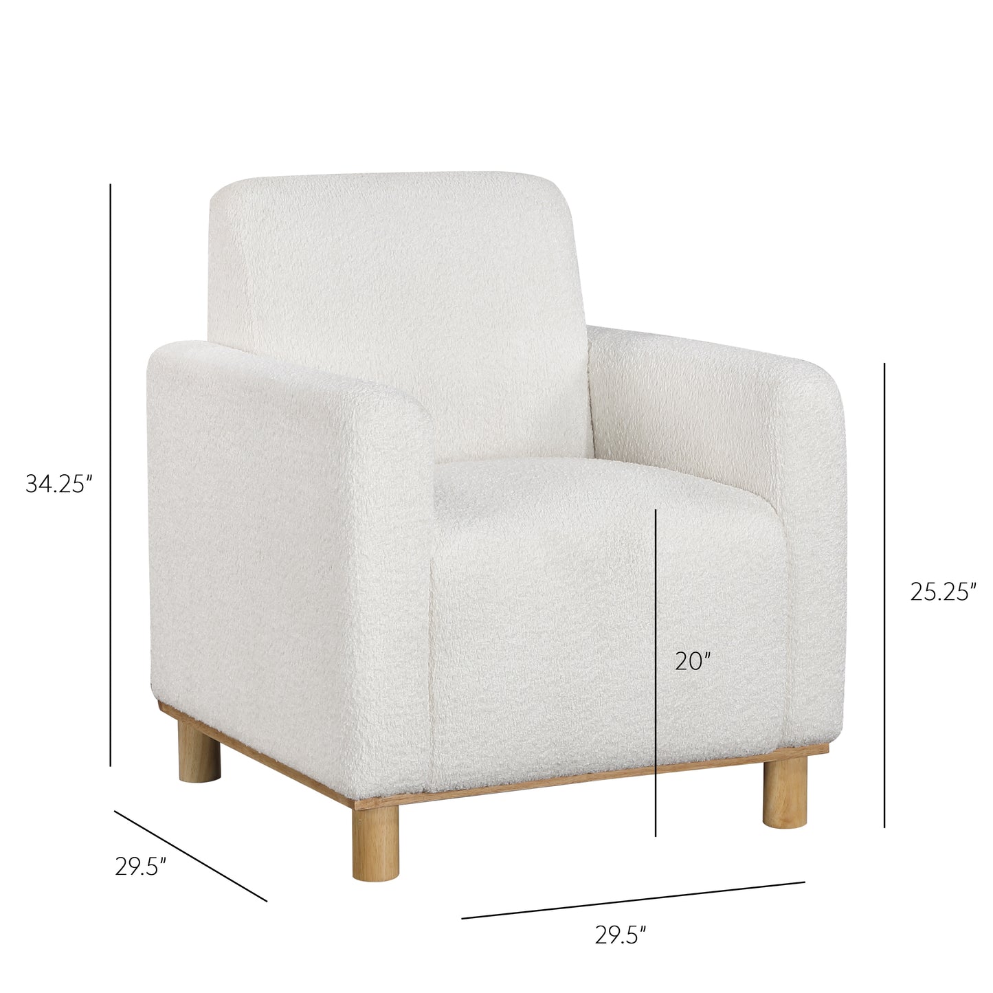 Plush white boucl armchair with light wood legs perfect for modern living rooms