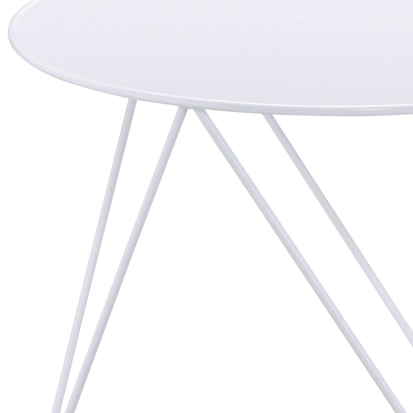 White round metal side table with slender hairpin legs perfect for modern decor