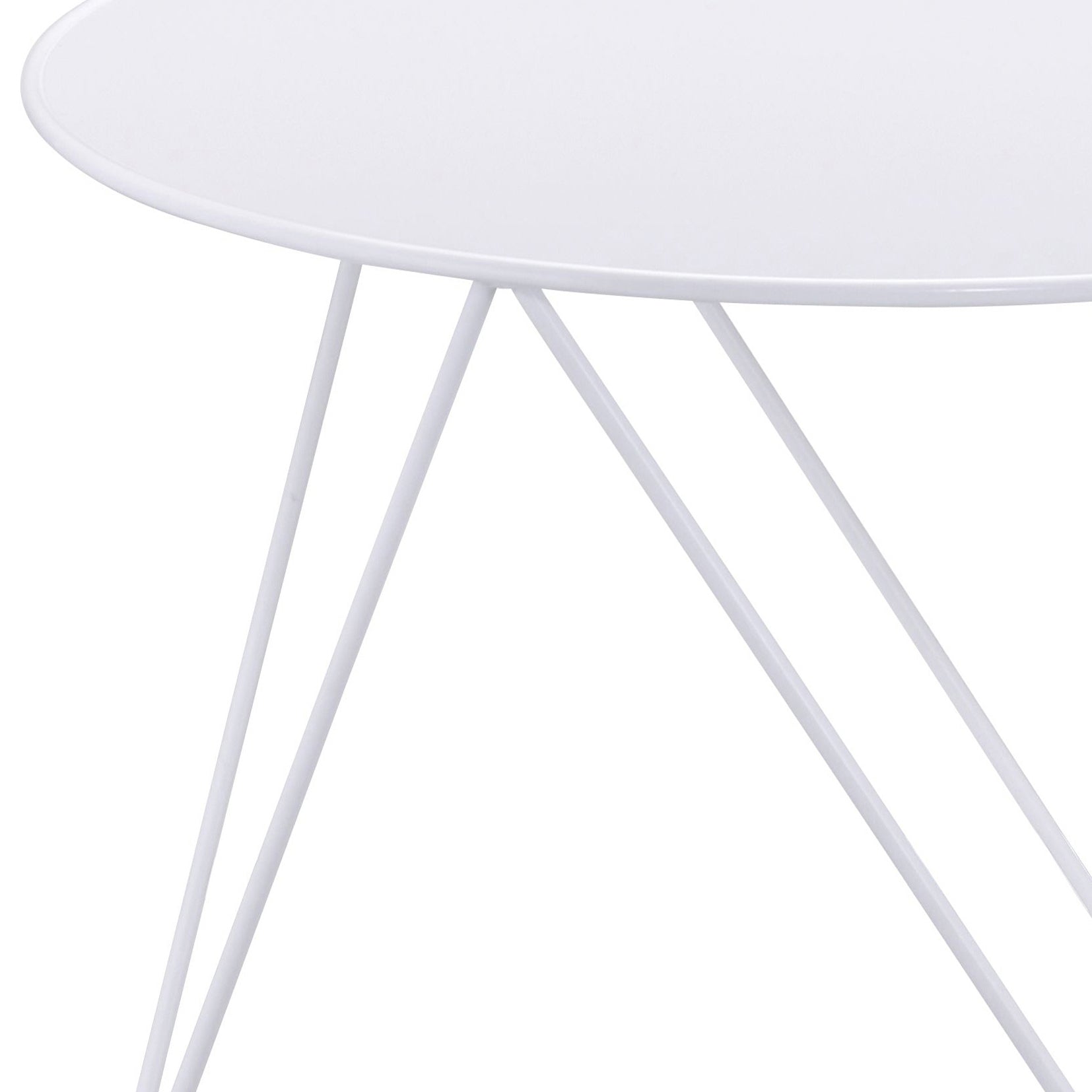 White round metal side table with slender hairpin legs perfect for modern decor