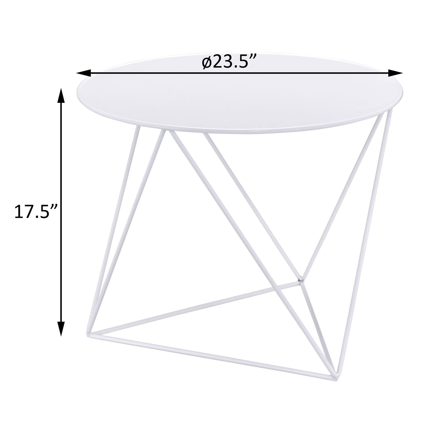 White round metal accent table with geometric base  inch diameter