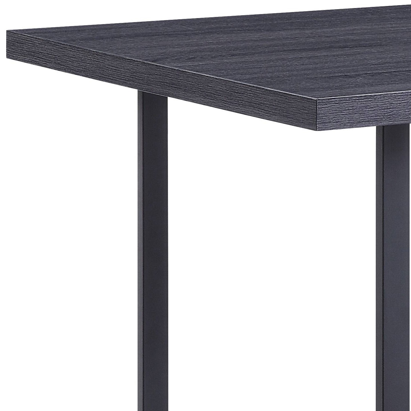 Dark gray wood grain tabletop with black metal legs modern coffee table