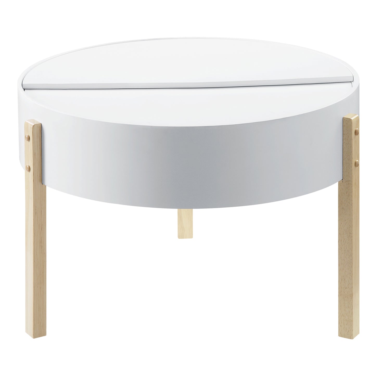 White halfmoon storage table with light wood legs modern design for kids rooms