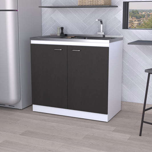 TREATLIFE HOME Dark Walnut Rectangle Utility Sink and Cabinet with Two Doors for Storage