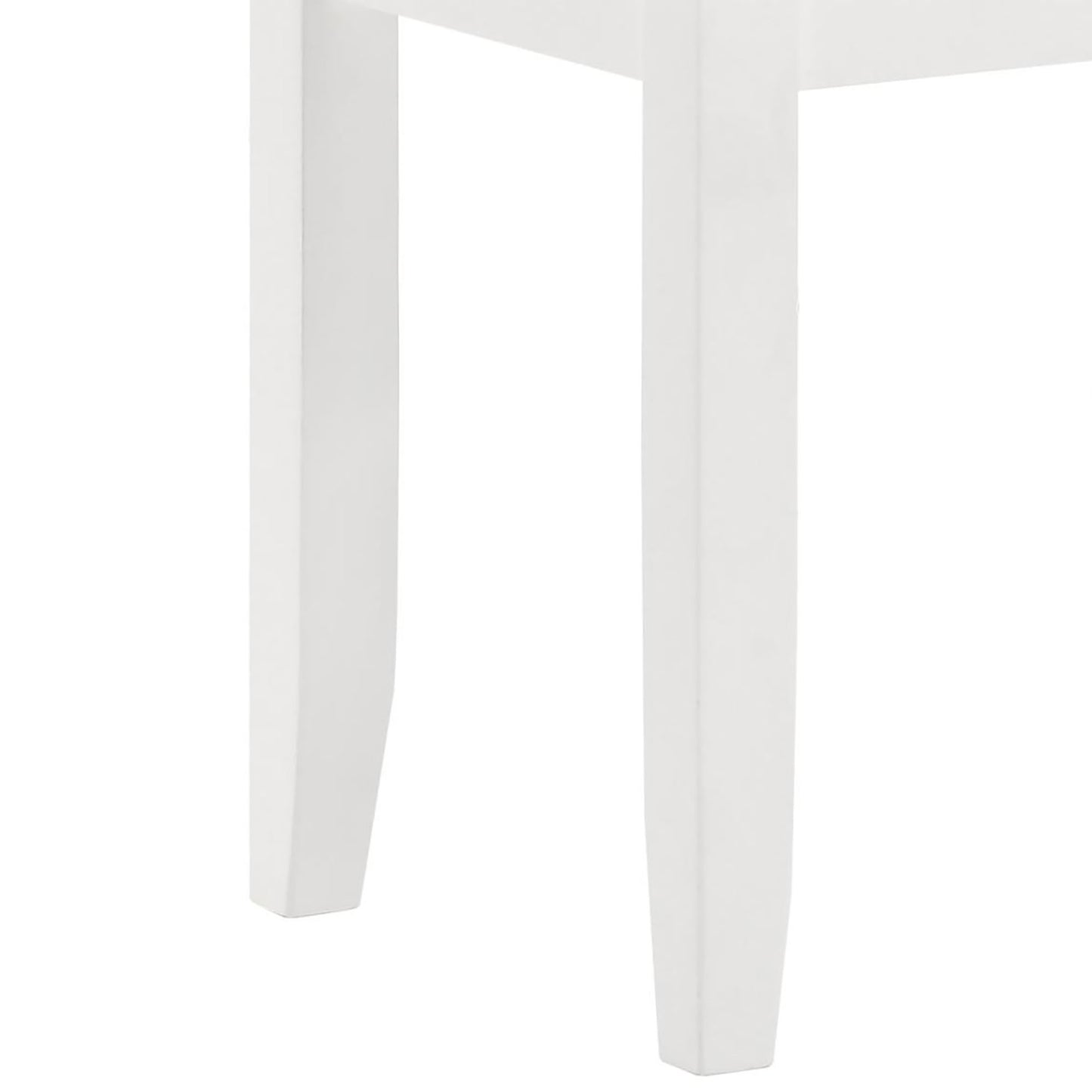 Closeup of sleek white modern dining chair legs on a white background