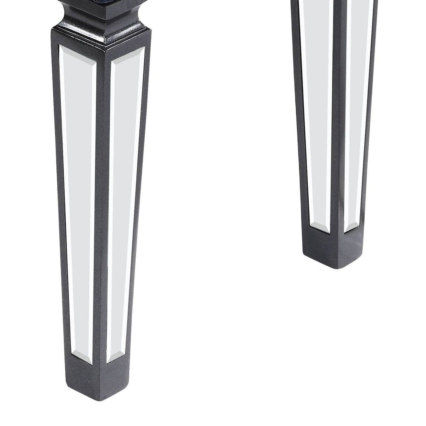 Black mirrored furniture leg with beveled detailing for a glamorous touch