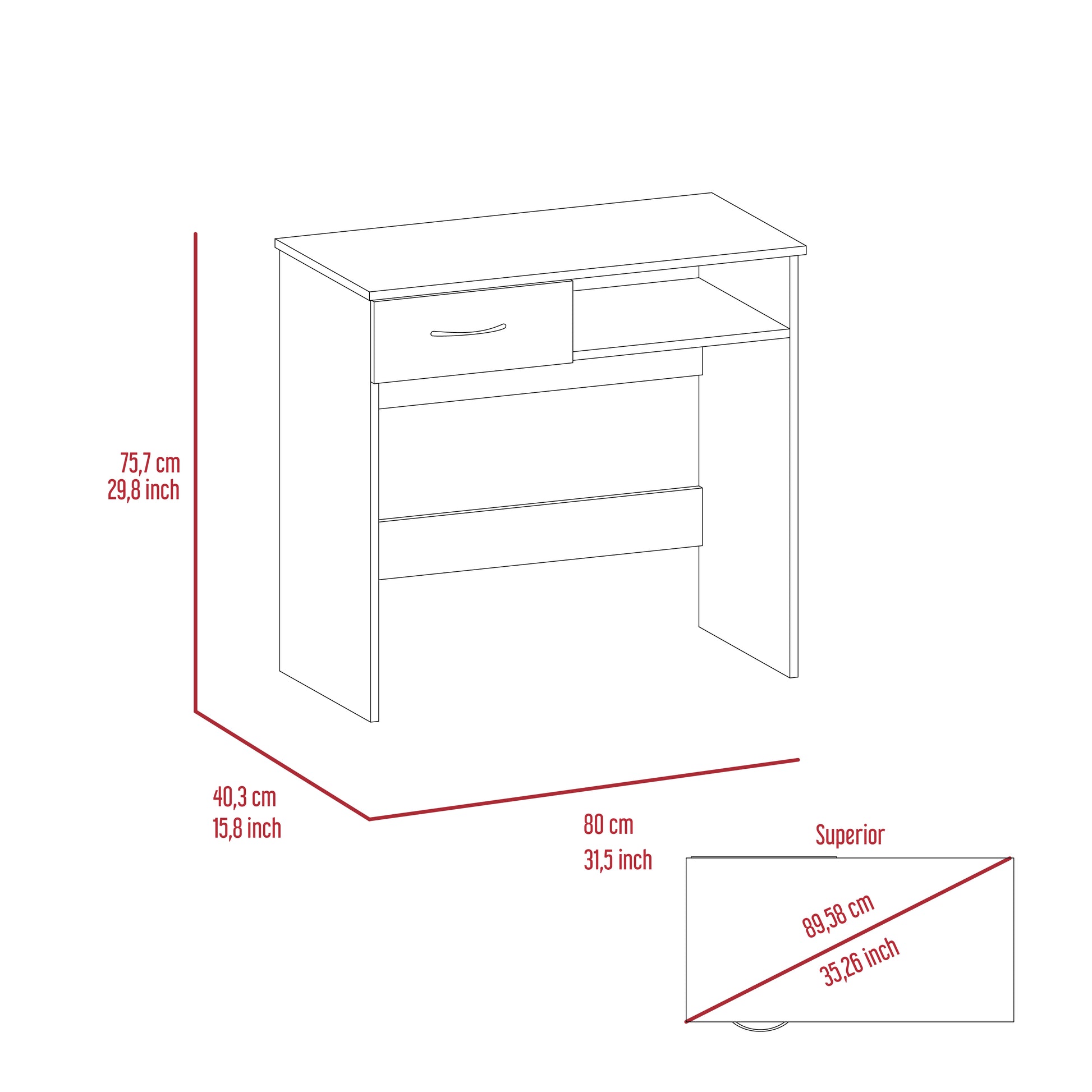 Minimalist desk with one drawer and open shelf space white finish ideal for compact home offices