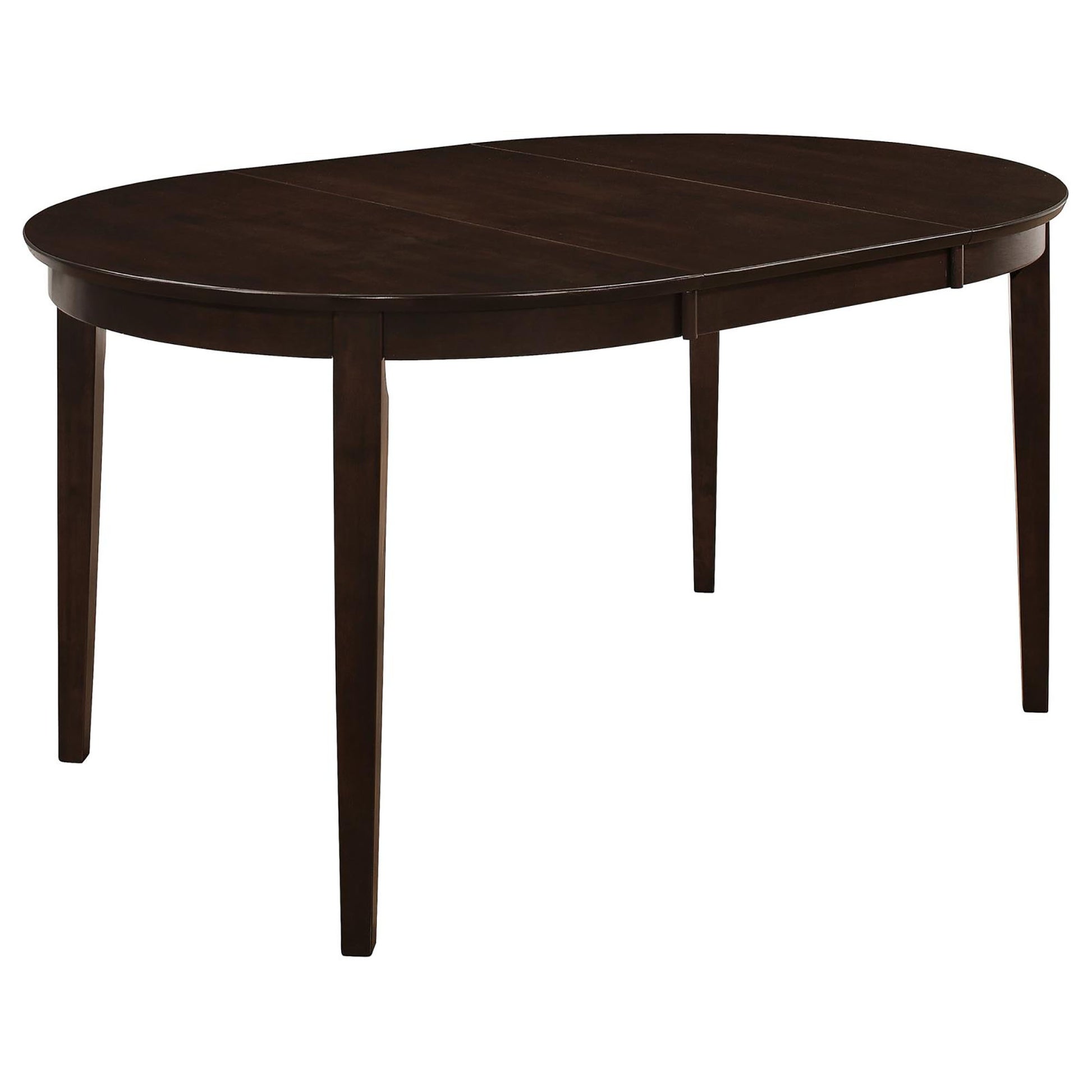Dark brown oval dining table with drop leaves perfect for small spaces