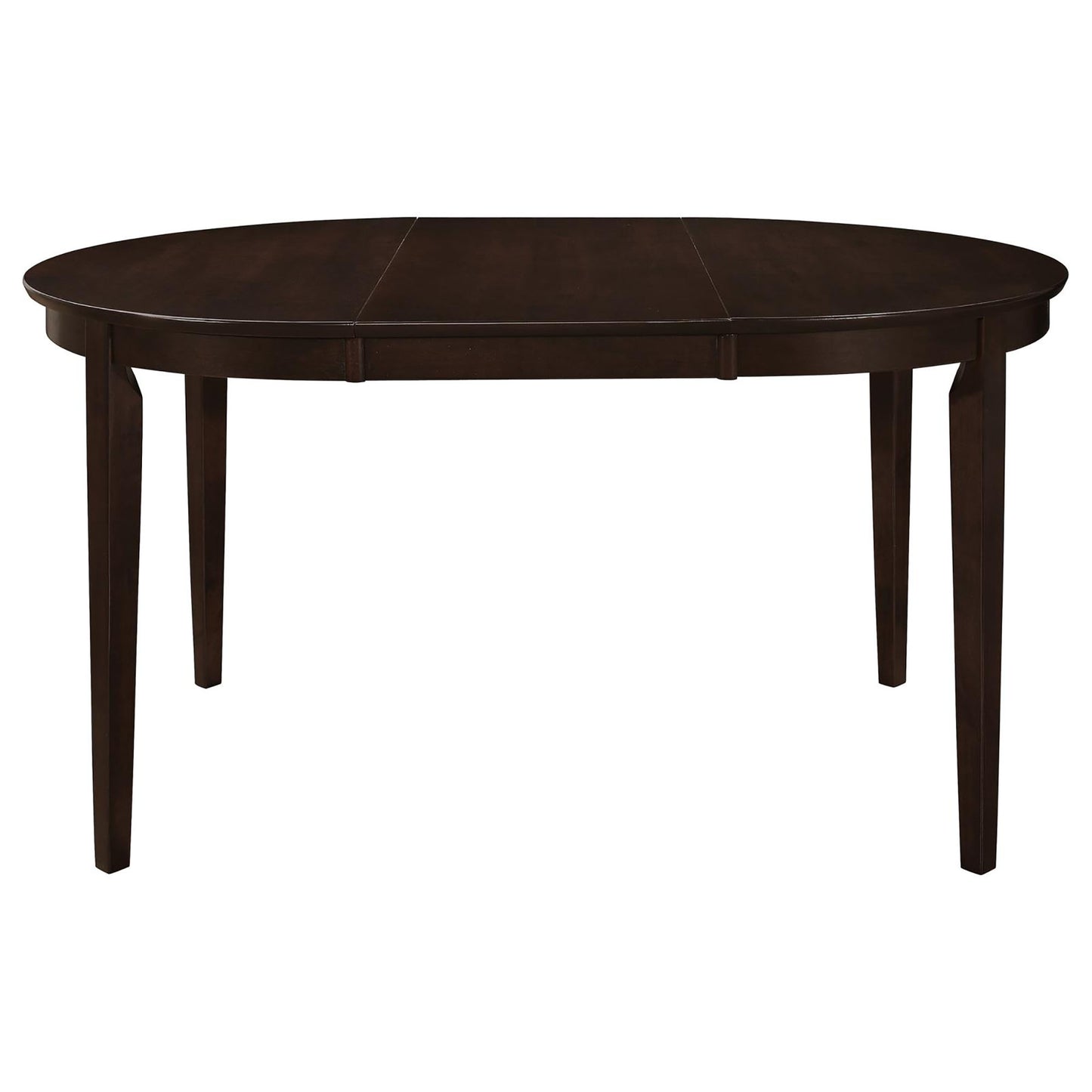 Dark espresso oval dining table with a smooth durable finish perfect for intimate gatherings