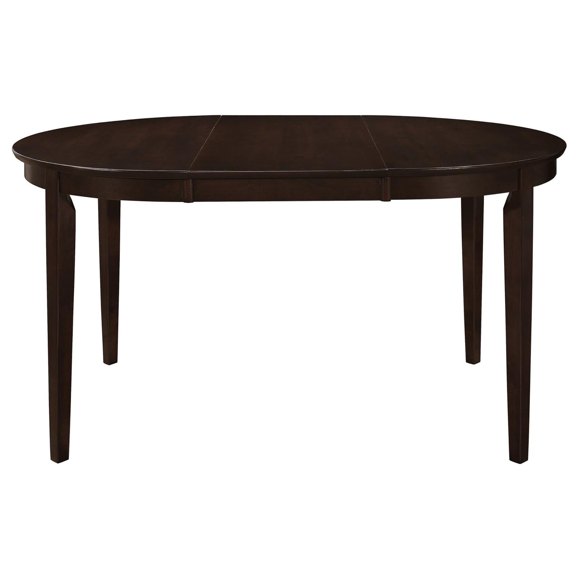 Dark espresso oval dining table with a smooth durable finish perfect for intimate gatherings