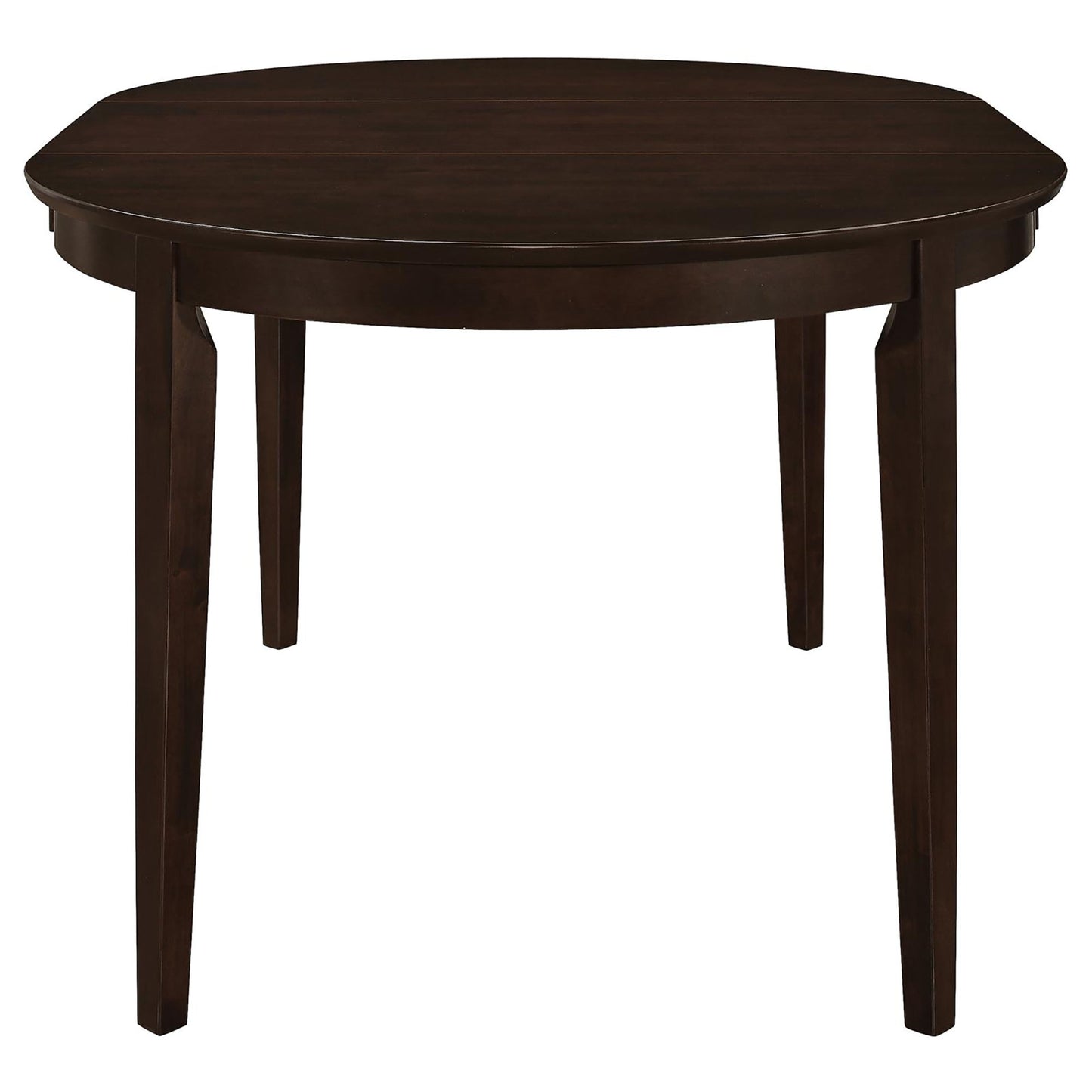 Dark espresso oval dining table with four tapered legs perfect for intimate meals