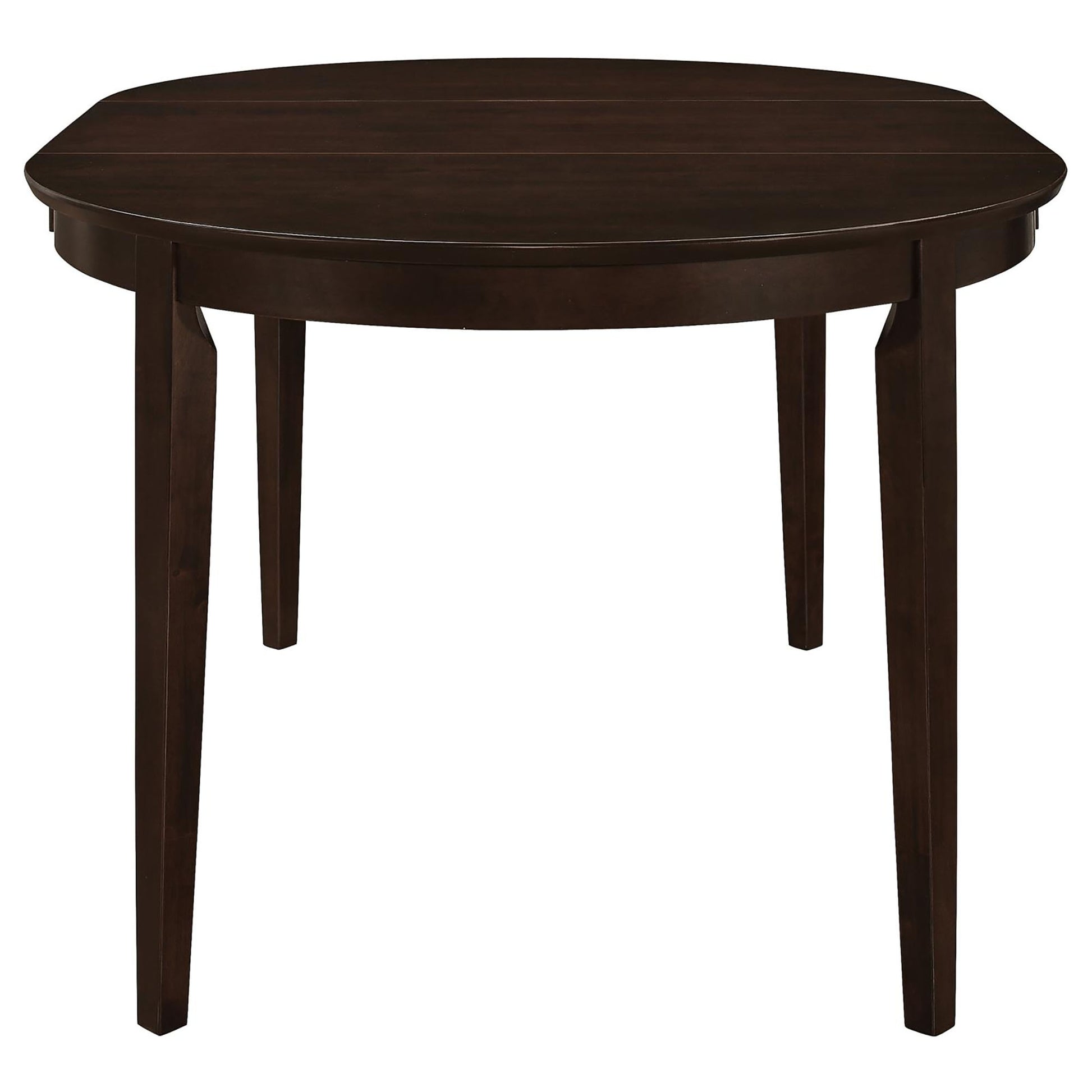 Dark espresso oval dining table with four tapered legs perfect for intimate meals