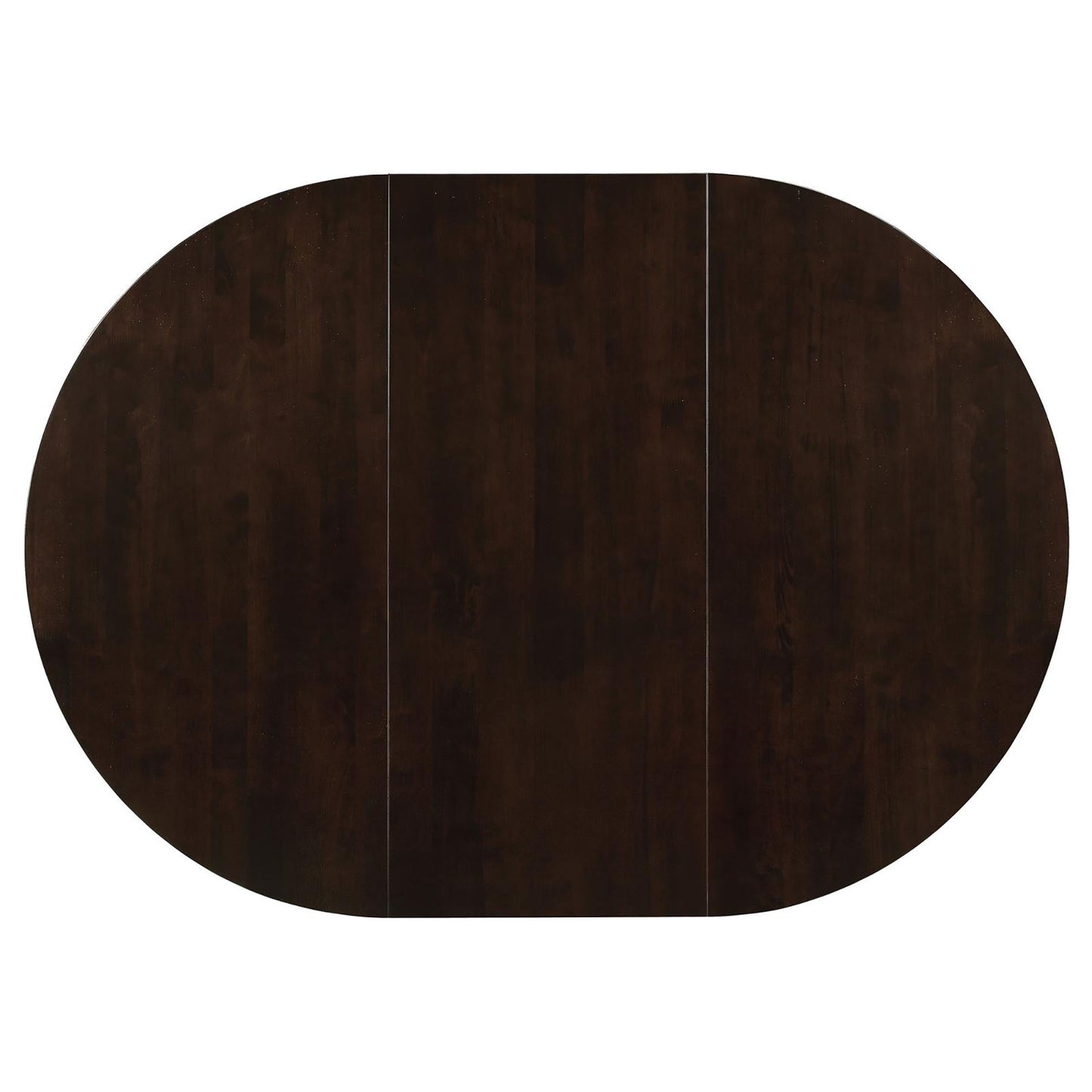 Dark wood oval dining table with three center panels