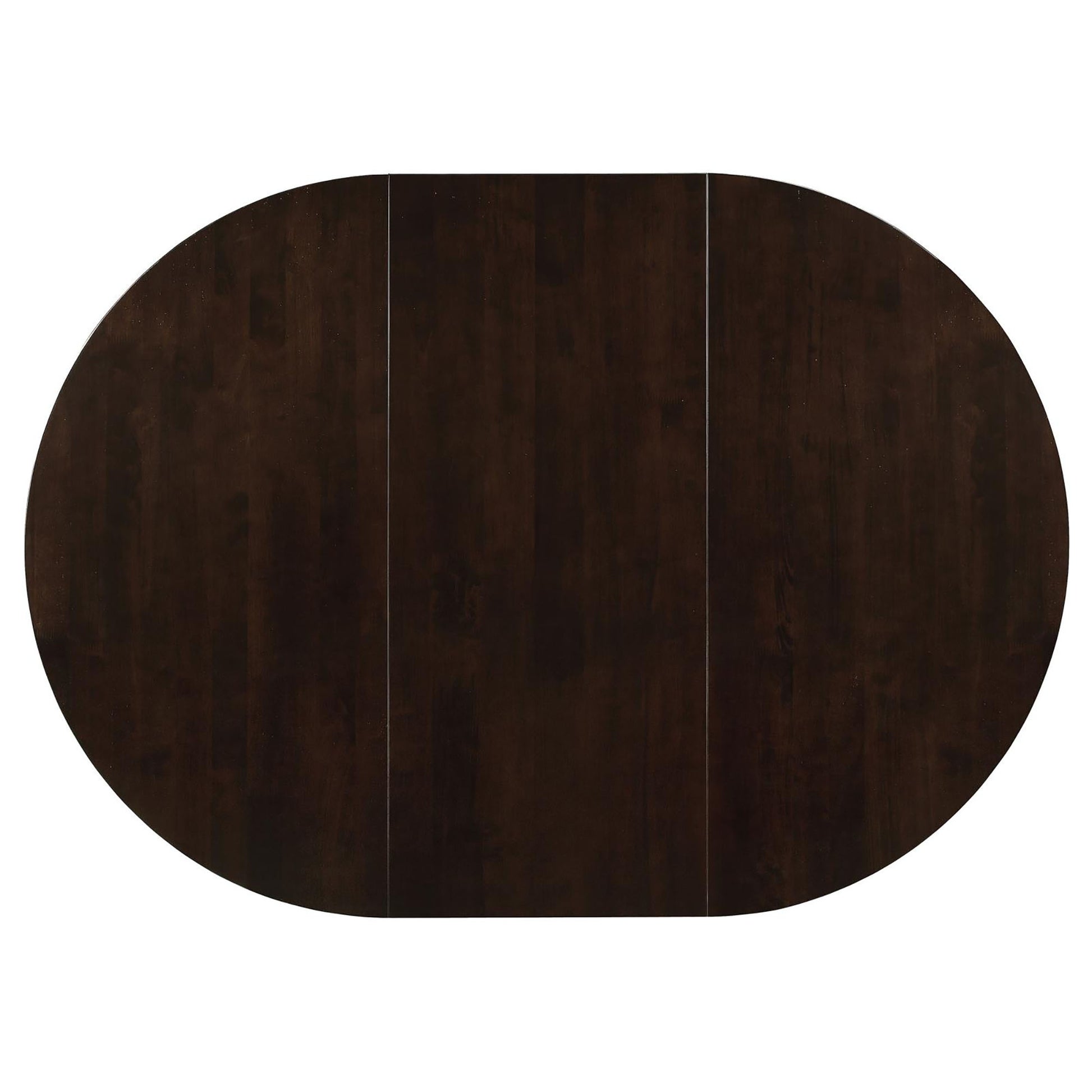 Dark wood oval dining table with three center panels